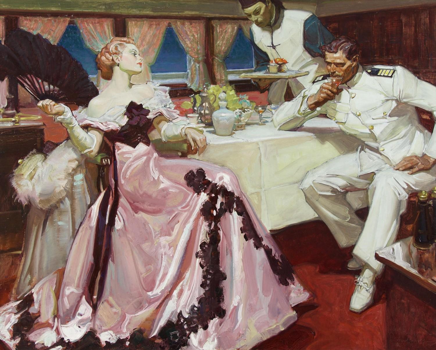 Figurative Painting di Mead Schaeffer - "Era nella Cabine del Capitano" Illustrazione originale della rivista
