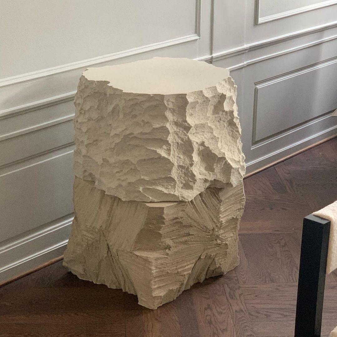 Meadow blocks table by Andredottir & Bobek
Dimensions: W 40 x H 42 cm
Materials: Reused foam/mattress and Jesmonite Hardner in color sand

Meadow Block side tables are all handcrafted in materials such as reused and recycled mattress hardnet up