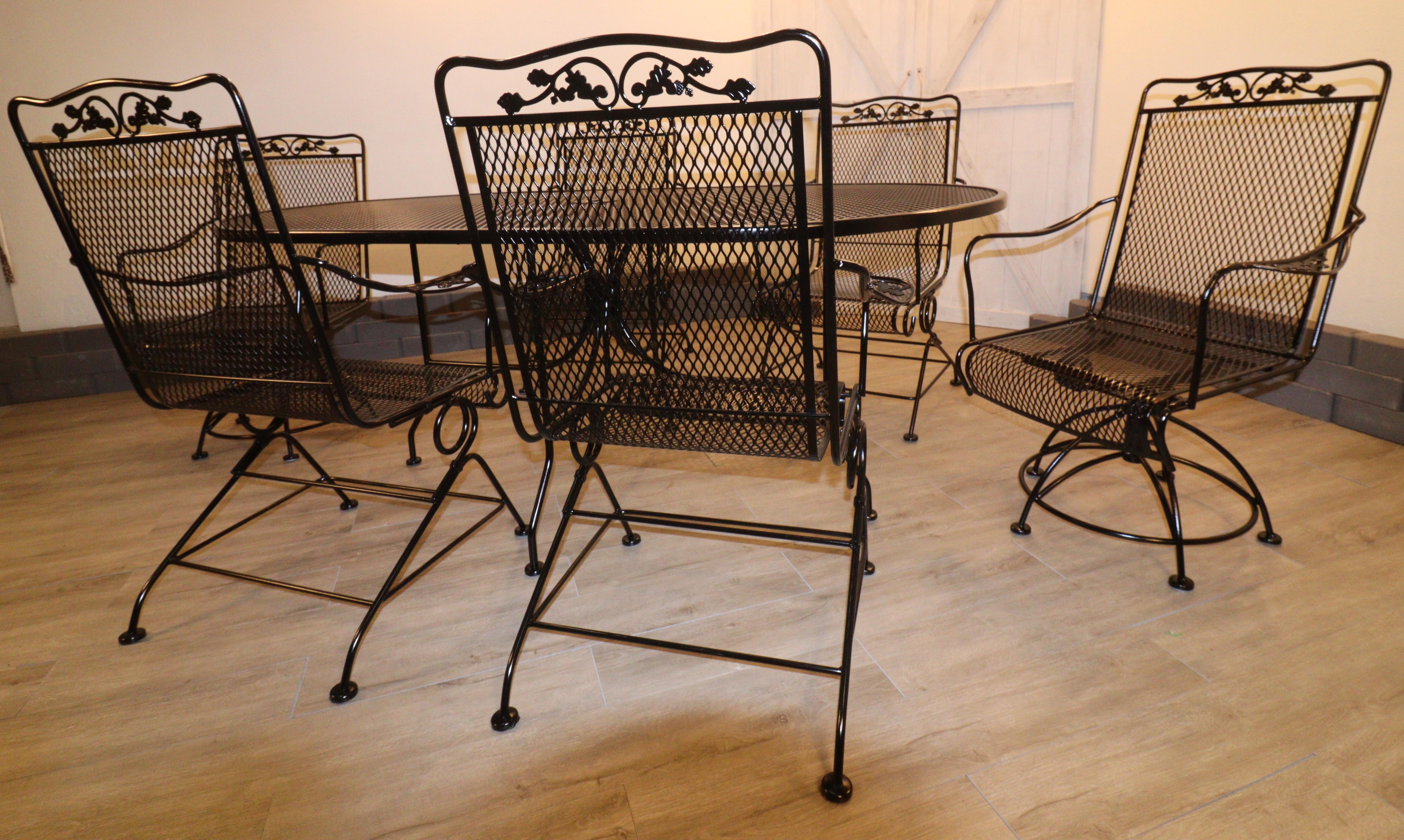 Meadow Craft Acorn and Oak Leaf Wrought Iron Family Patio Set Six Chairs and Tab For Sale 5