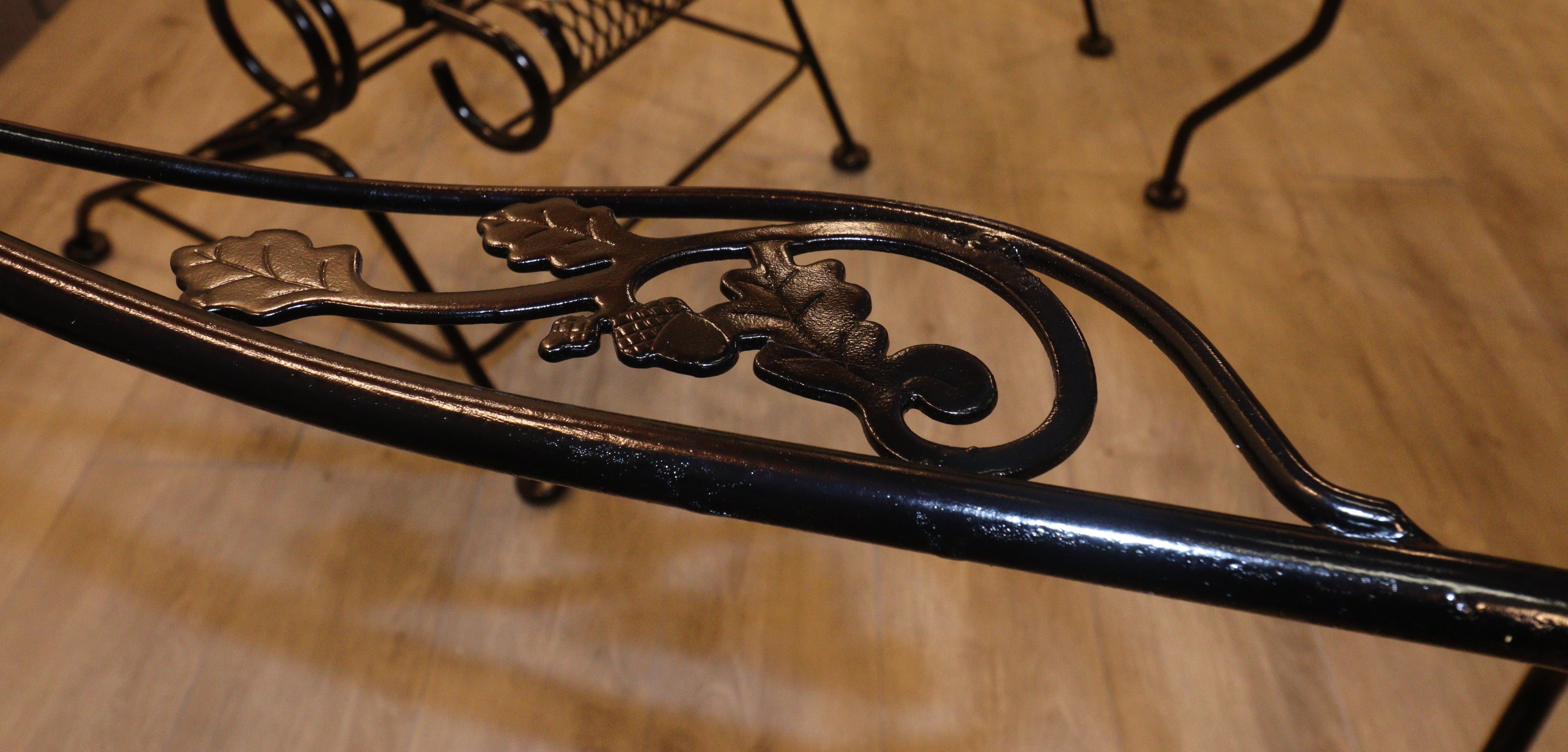 Meadow Craft Acorn and Oak Leaf Wrought Iron Family Patio Set Six Chairs and Tab For Sale 7