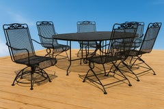 Meadow Craft Acorn and Oak Leaf Wrought Iron Family Patio Set Six Chairs and Tab