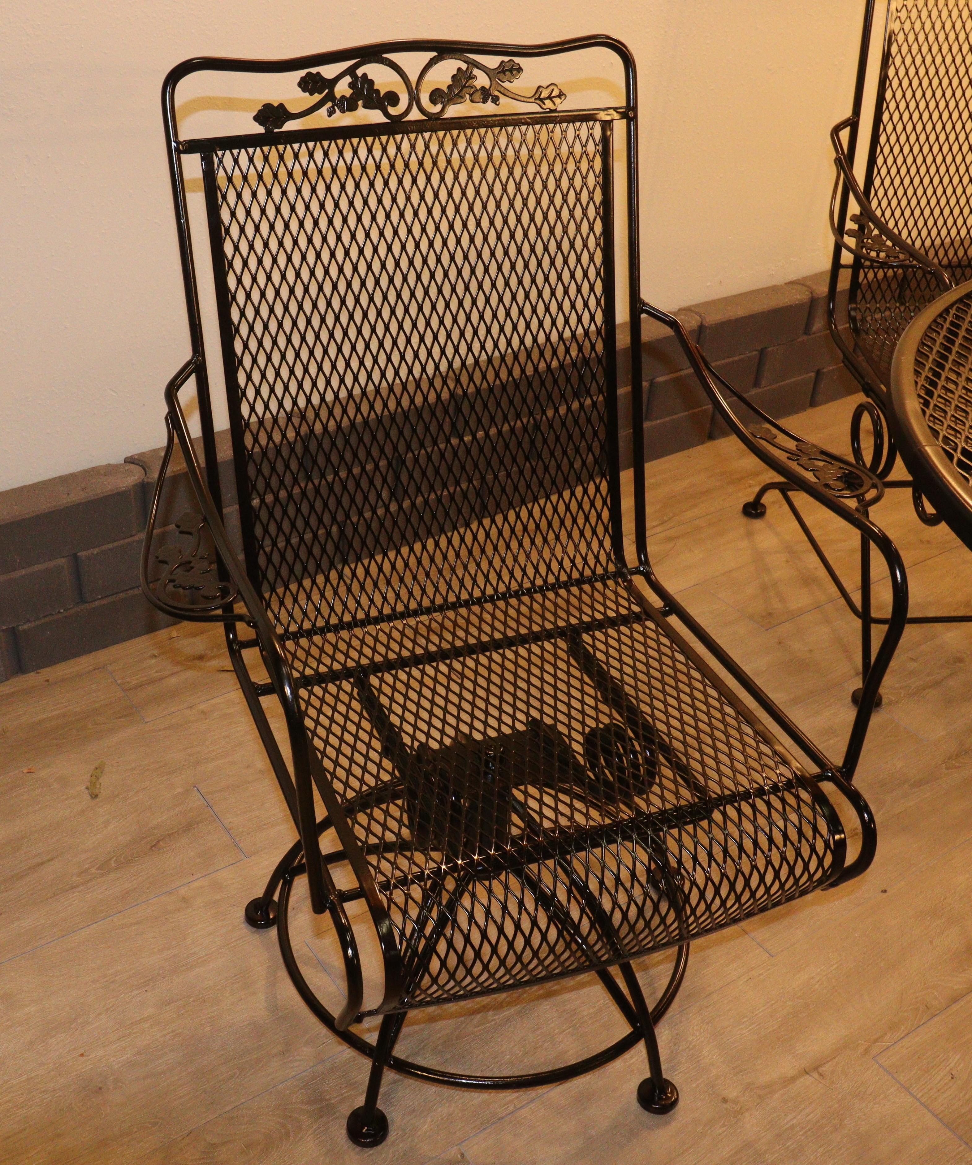 Meadow Craft Acorn and Oak Leaf Wrought Iron Family Patio Set Six Chairs and Tab For Sale 1
