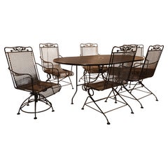 Meadow Craft Acorn and Oak Leaf Wrought Iron Family Patio Set Six Chairs and Tab