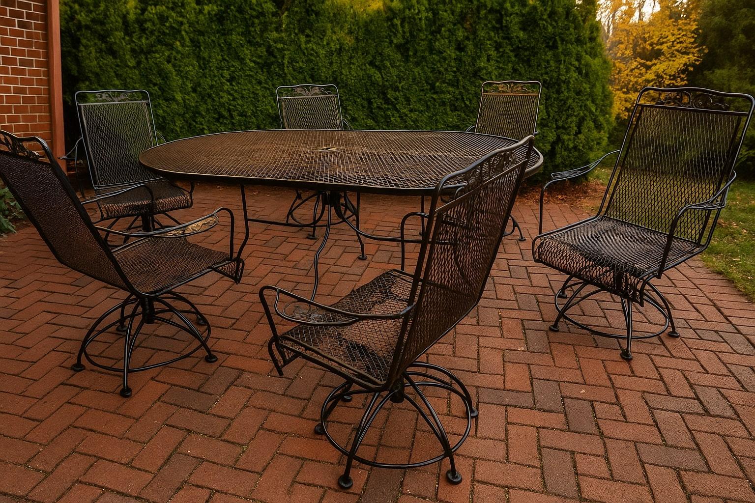 Meadow Craft “Dogwood” Wrought Iron Swivel Rocker Dining Chairs with 72″ Wrought Iron Dining Table – Professionally Coated for Durability

Add timeless elegance to your outdoor space with this meticulously crafted Meadow Craft “Dogwood” Wrought Iron