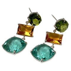 Boucles d'oreilles Meadow en quartz orange et aigue-marine, péridot et argent sterling
