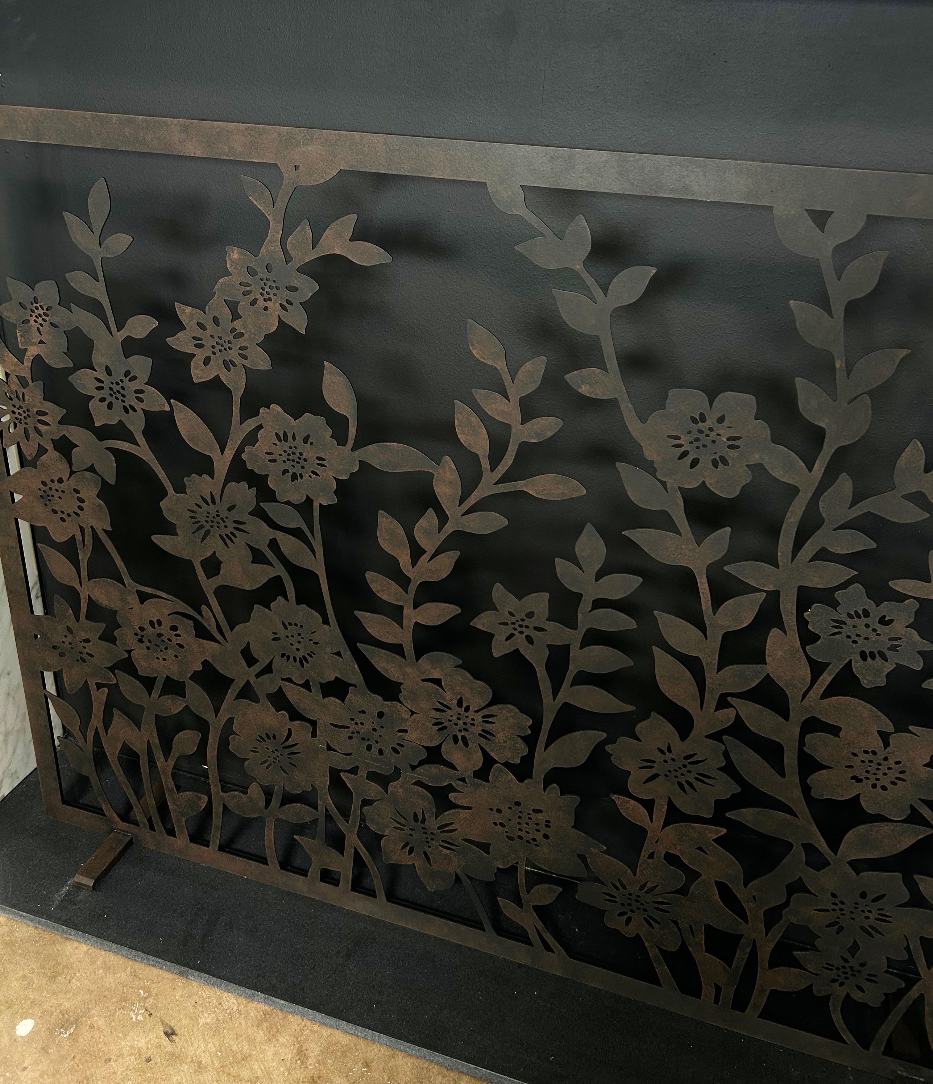 American Meadow Fireplace Screen in a Tobacco Finish, Ready To Ship For Sale