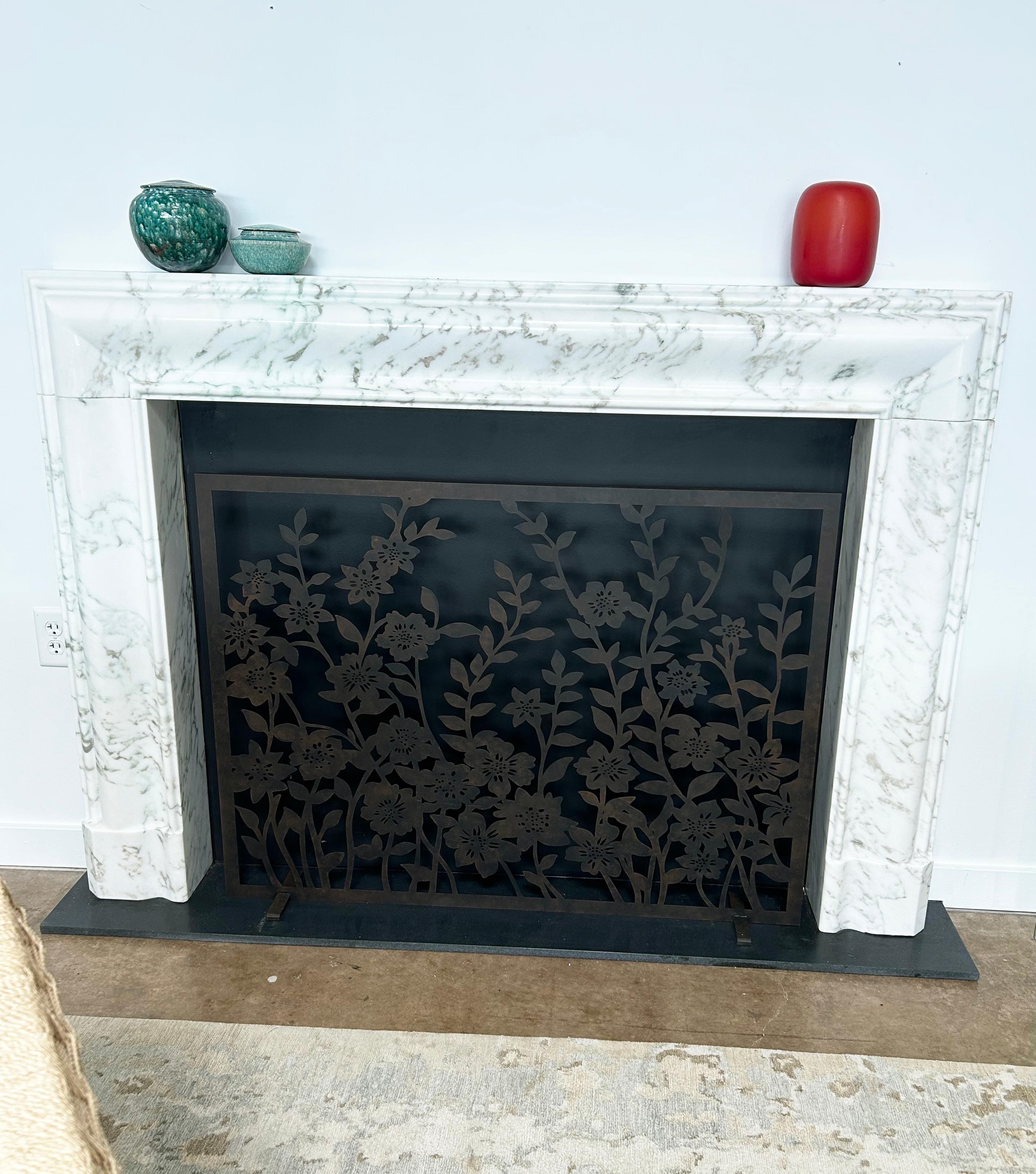 Contemporary Meadow Fireplace Screen in a Tobacco Finish, Ready To Ship For Sale
