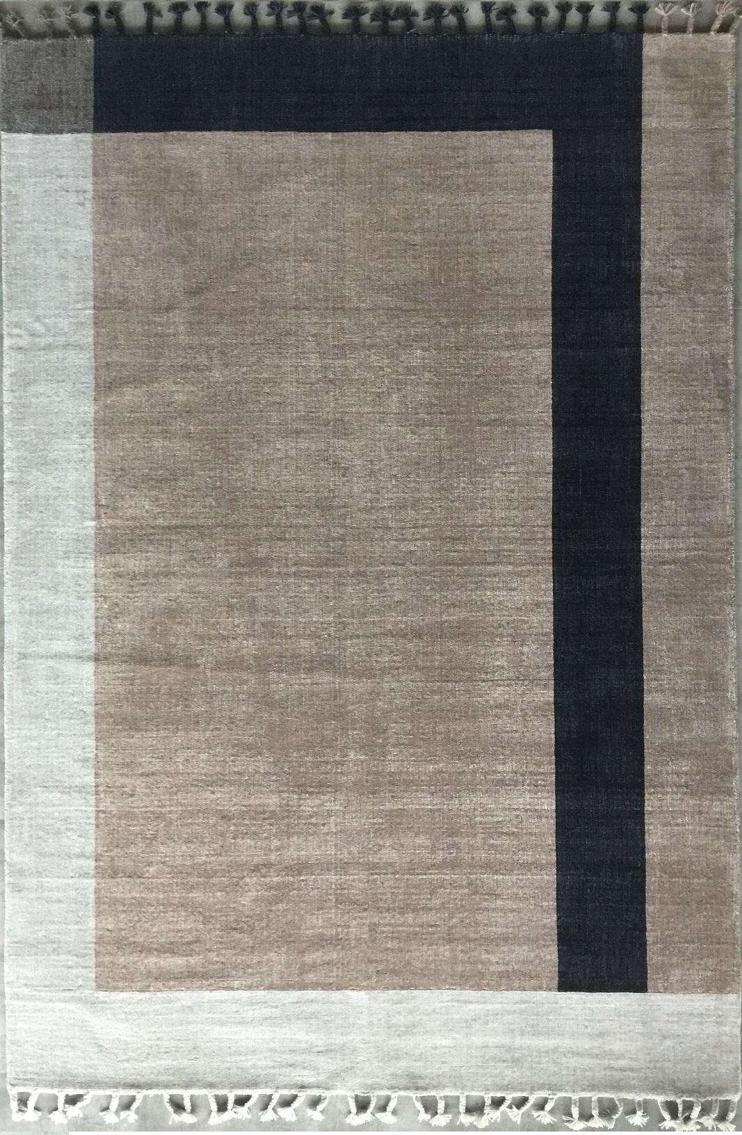 Teppich Meadow -Carpet Geometrisches Braun Beige Schwarz Neutral Flachgewebe Wolle Handgefertigt (Moderne) im Angebot