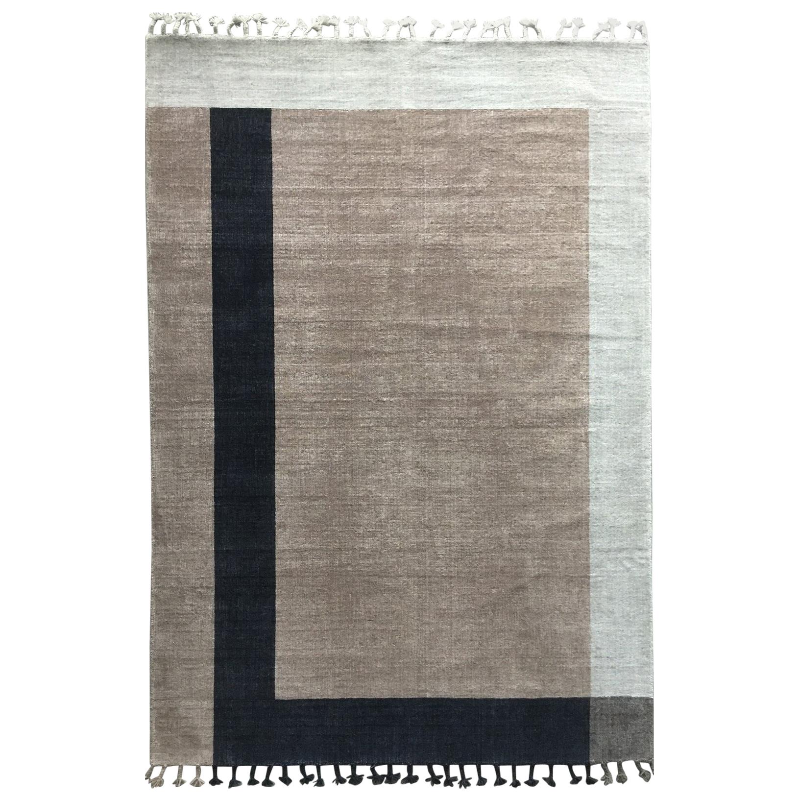 Rug Meadow -Carpet Geometric Brown Beige Black Neutral Flat Weave Wool Handmade