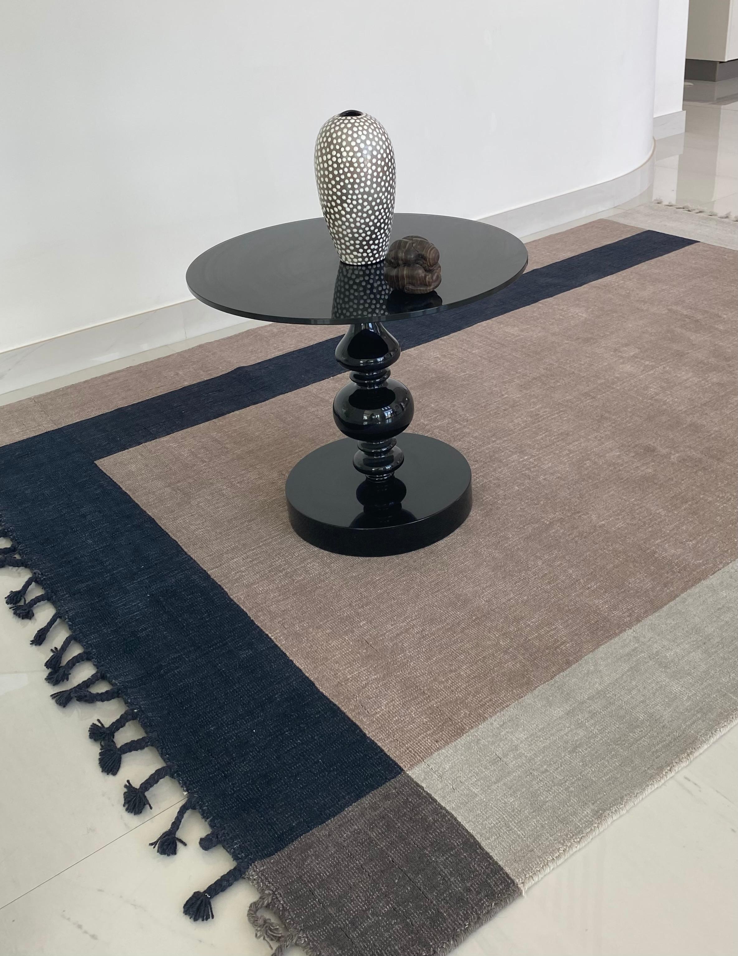Indian Rug Meadow -Carpet Geometric Brown Beige Black Neutral Flat Weave Wool Handmade For Sale