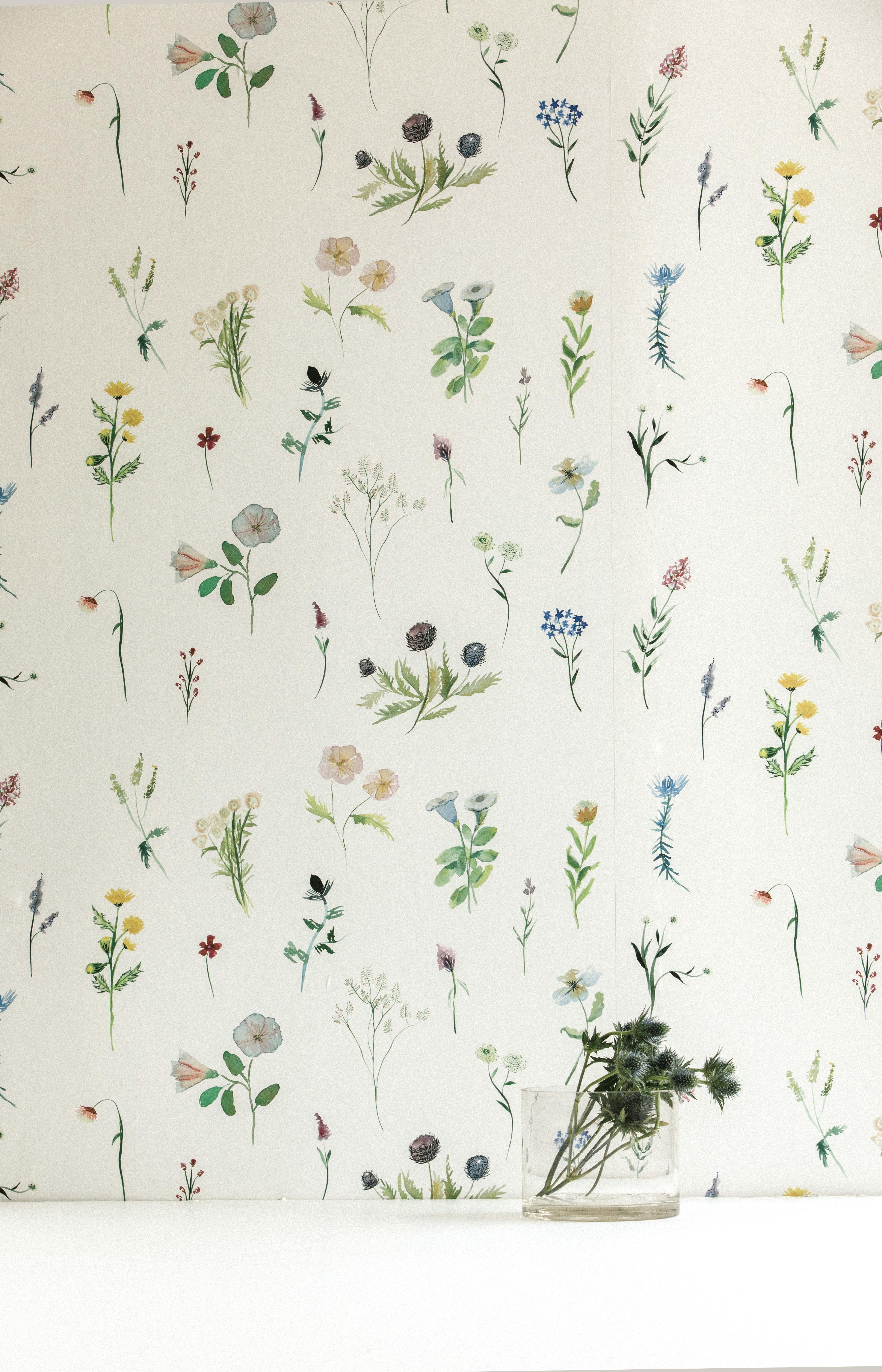 Meadow Heliotrope Gemälde Floral Airy Aquarell-Tapete (Moderne) im Angebot