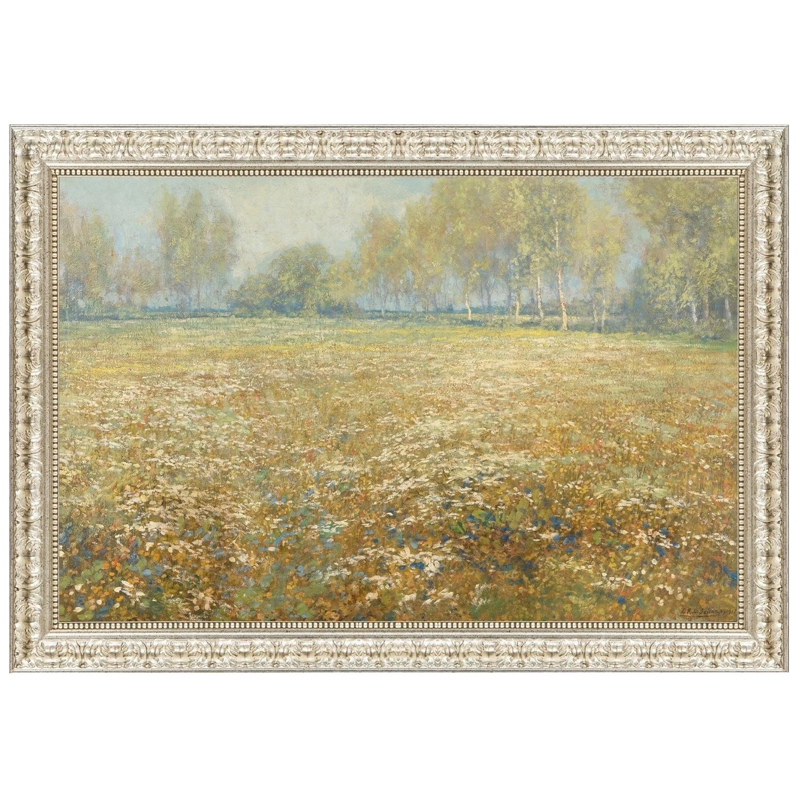 Meadow in Bloom, after Impressionist Artist Egbert Schaap, Belle Époque Era For Sale