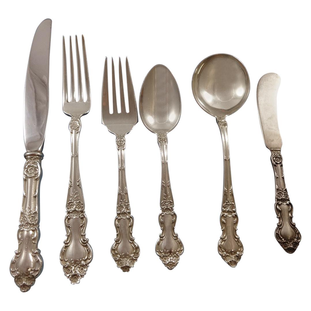 Meadow Rose by Wallace Sterling Silver Flatware Set Service 50 Pieces For Sale