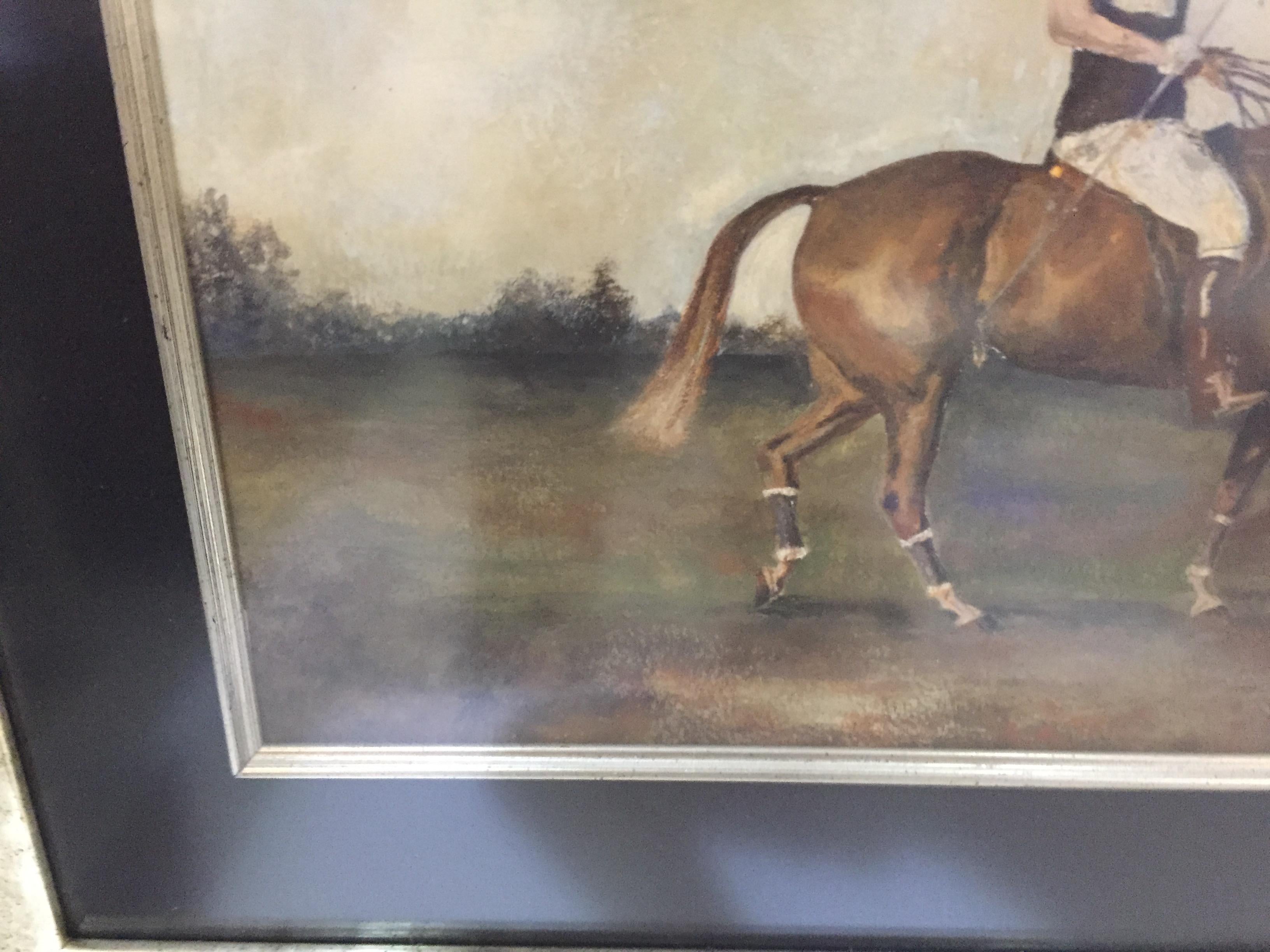 Début du 20ème siècle Peinture du championnat de polo du Meadowbrook Polo Club 1929 représentant l'équipe gagnante des « Hurricanes » en vente
