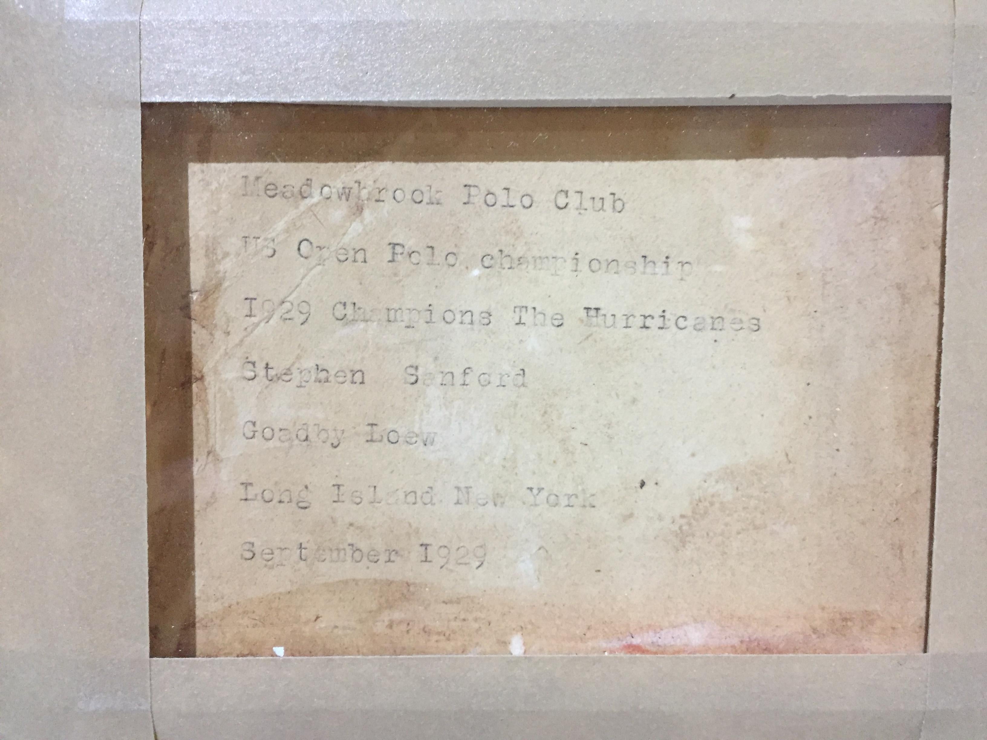 Papier Peinture du championnat de polo du Meadowbrook Polo Club 1929 représentant l'équipe gagnante des « Hurricanes » en vente
