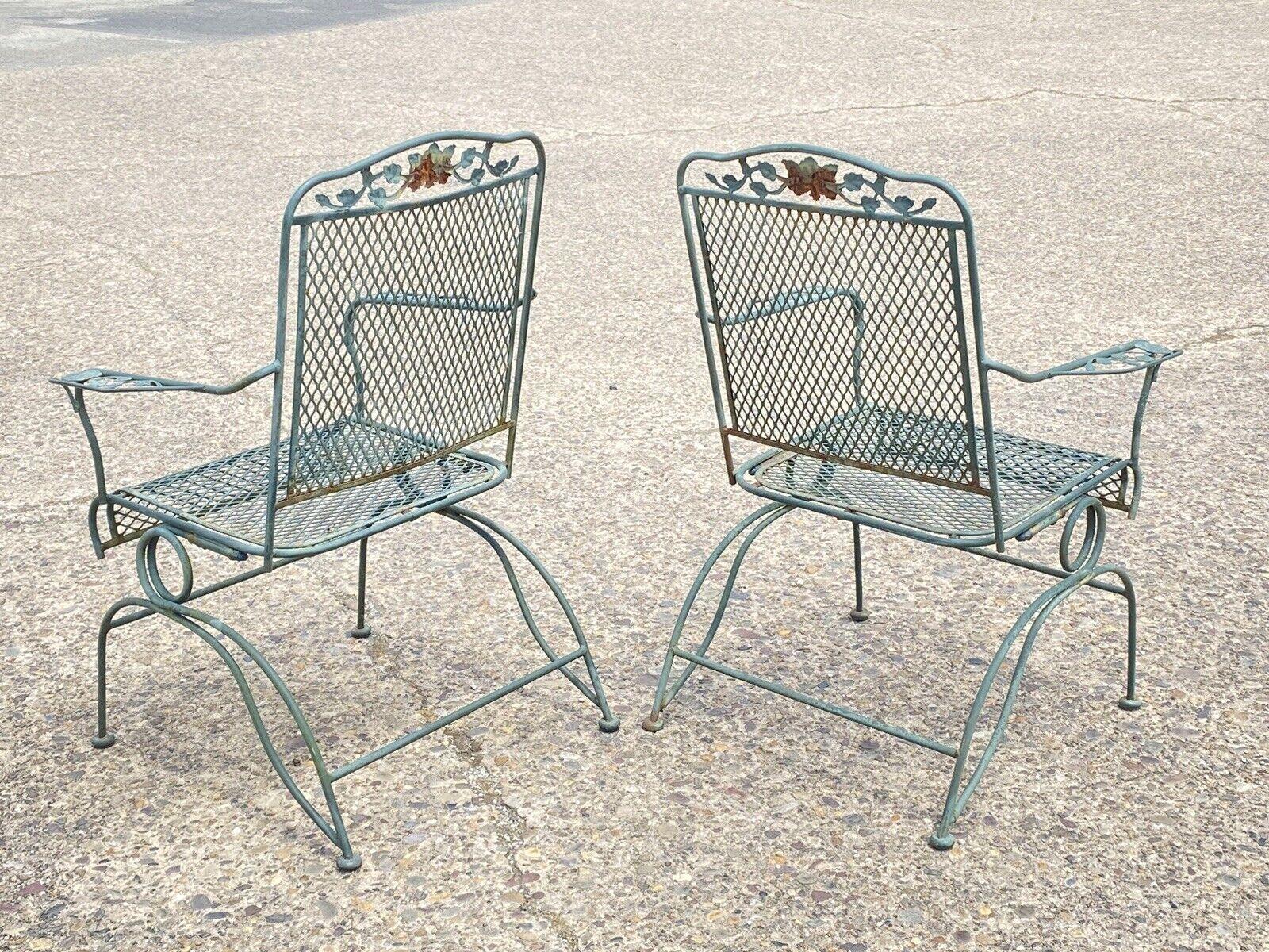 Meadowcraft Dogwood Green Wrought Iron Outdoor Patio Coil Spring Chairs, Pair For Sale 2