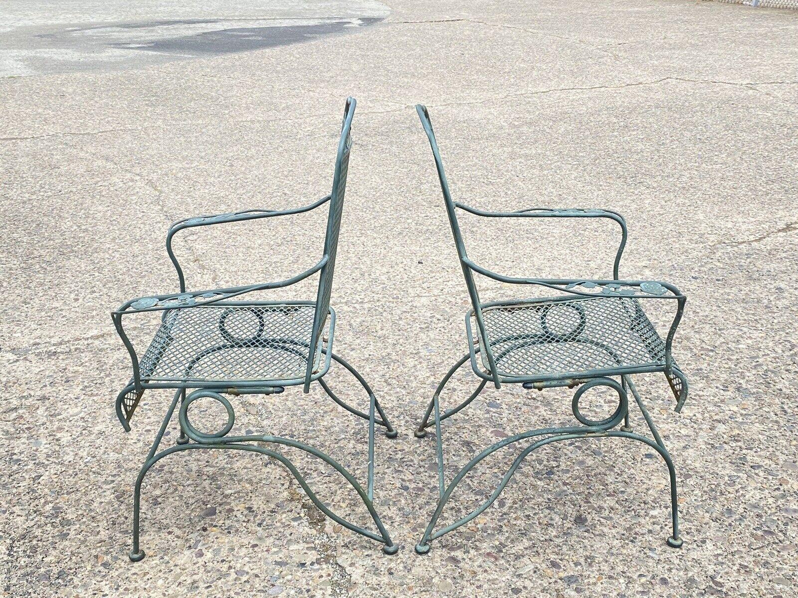 Meadowcraft Dogwood Green Wrought Iron Outdoor Patio Coil Spring Chairs, Pair For Sale 3