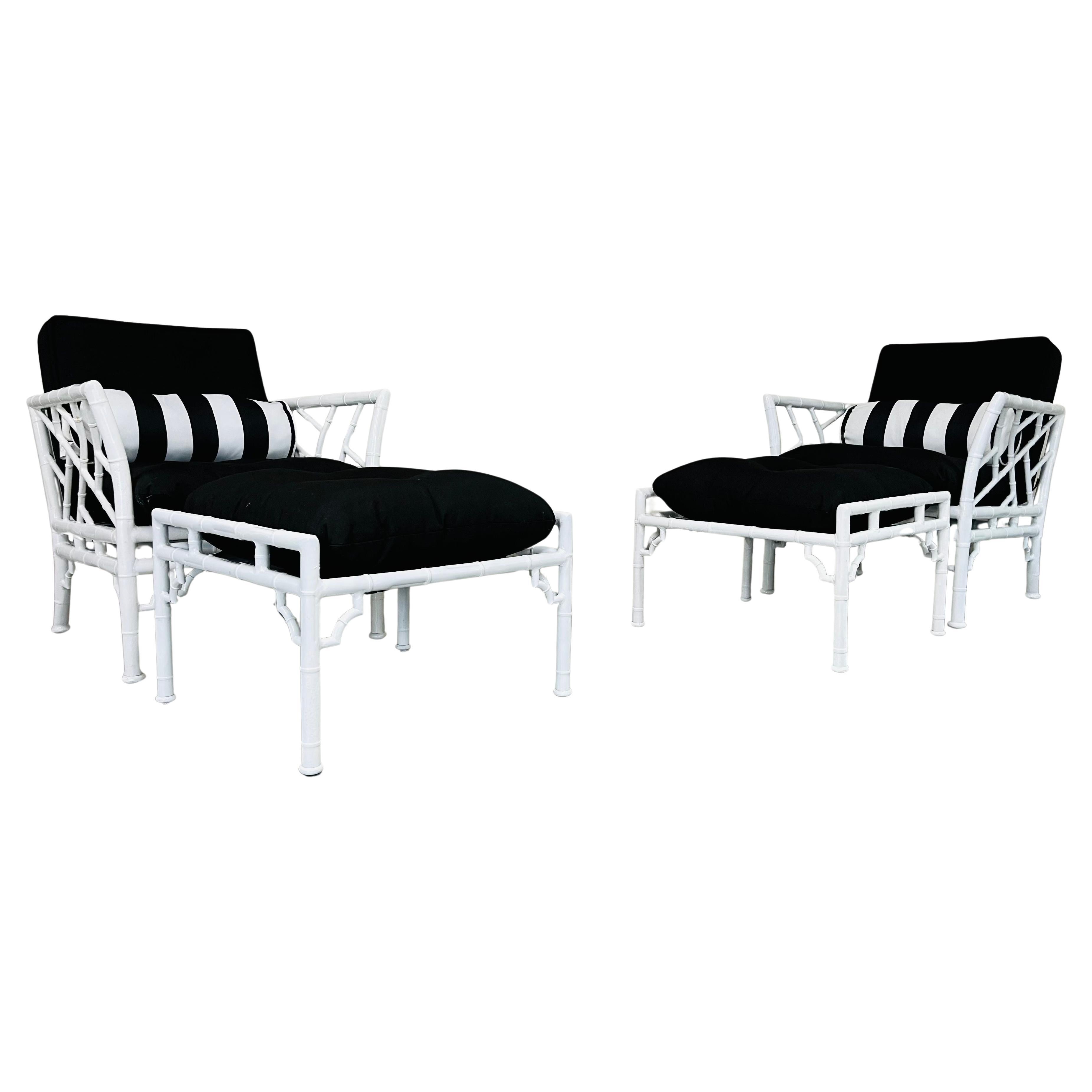 Meadowcraft Faux Bamboo Chippendale Style Patio Lounge Chairs With Ottomans