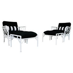 Meadowcraft Faux Bamboo Chippendale Style Patio Lounge Chairs With Ottomans