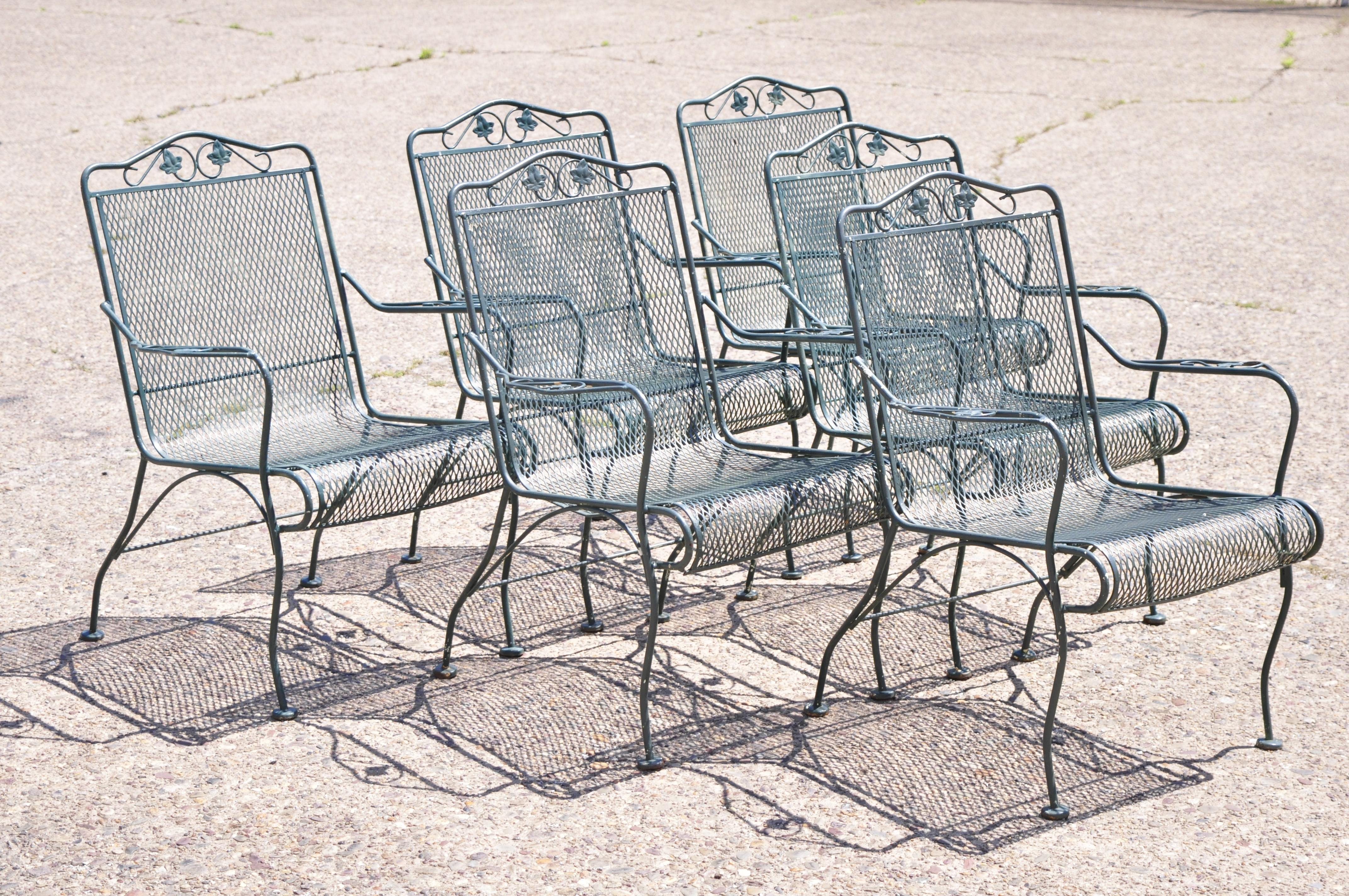 Meadowcraft Leaf Vine Wrought Iron Green Patio Outdoor Dining Chairs, Set of 6 5
