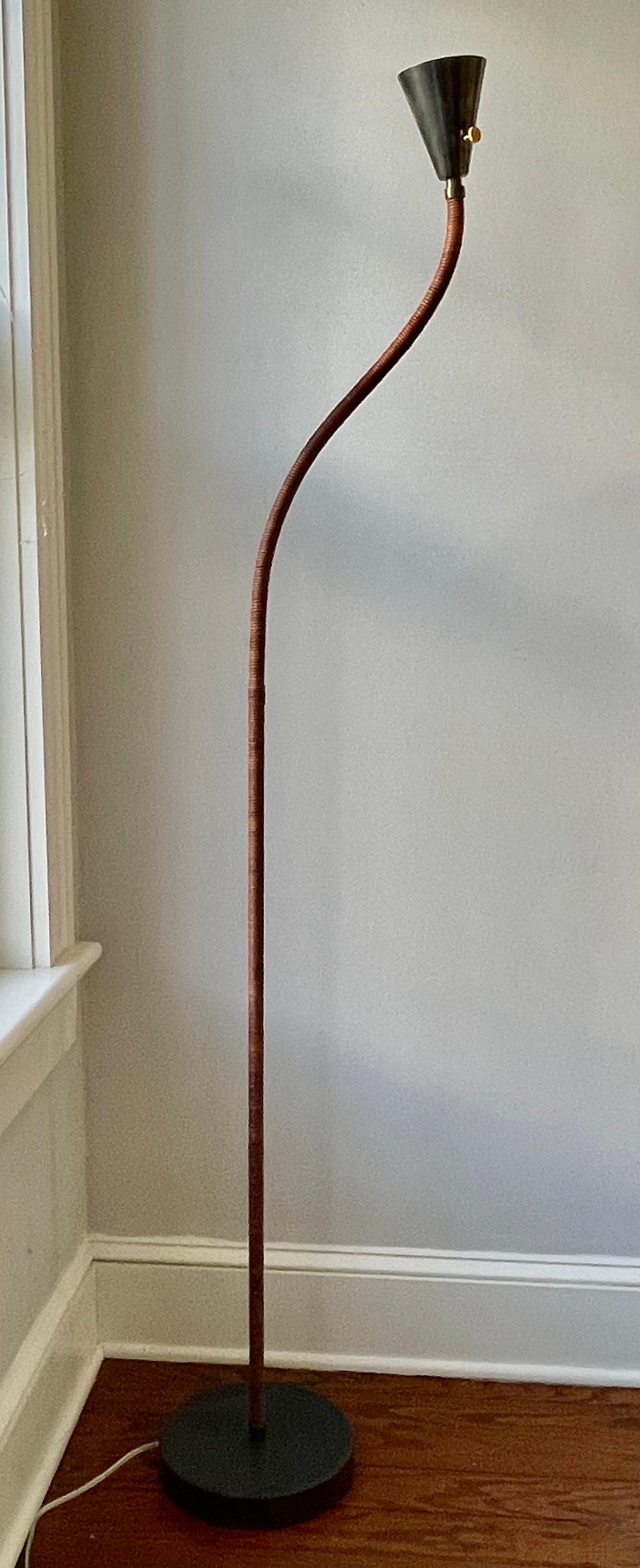 Meander Leather Wrapped Flex Arm Floor Lamp For Sale 4
