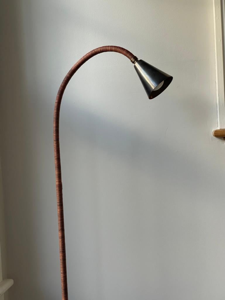 American Meander Leather Wrapped Flex Arm Floor Lamp For Sale