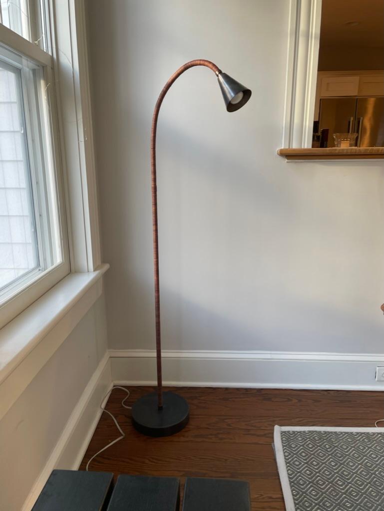 Contemporary Meander Leather Wrapped Flex Arm Floor Lamp For Sale