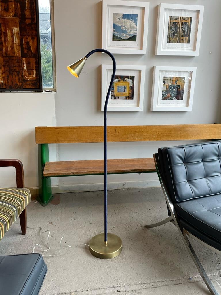 Metal Meander Leather Wrapped Flex Arm Floor Lamp For Sale