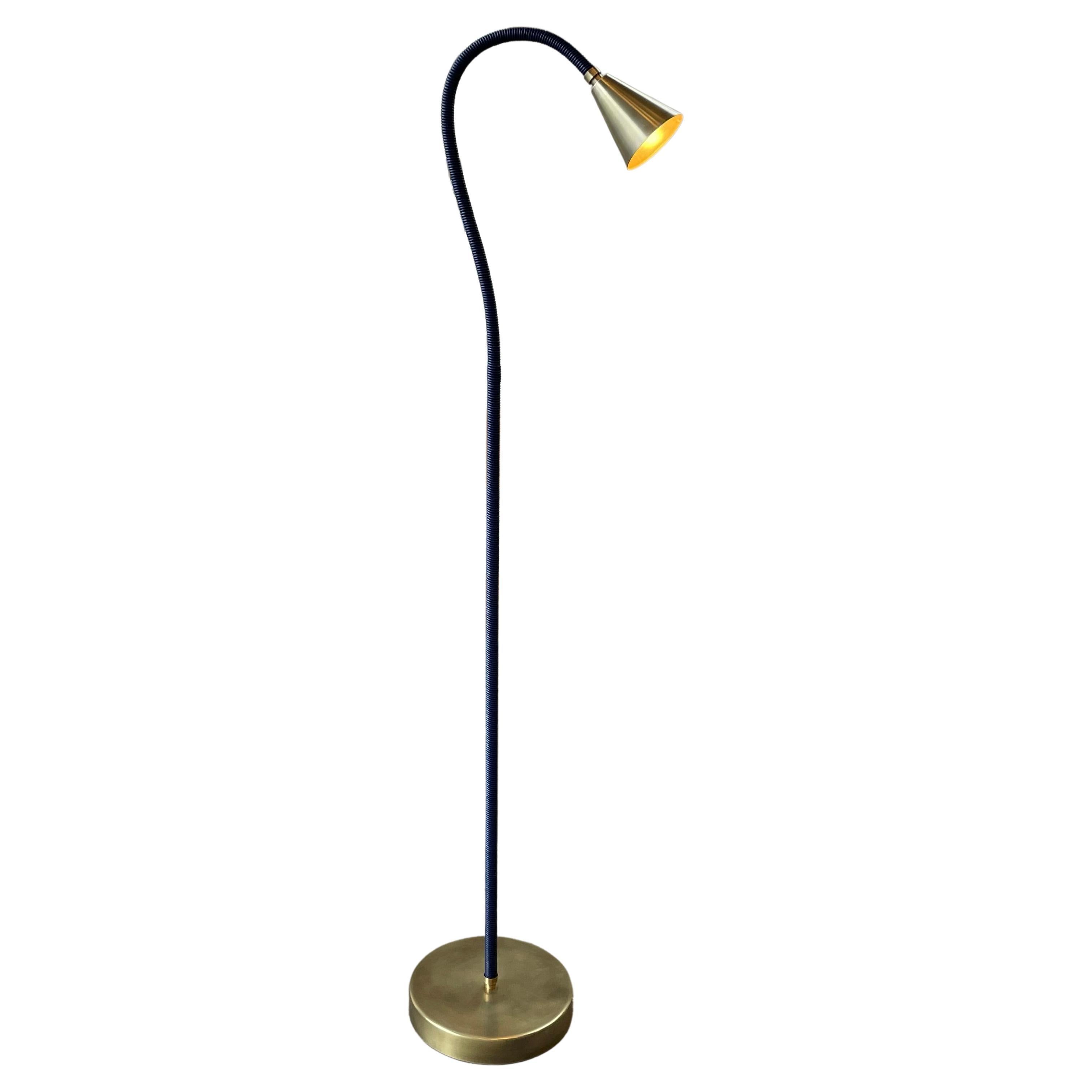Meander Leather Wrapped Flex Arm Floor Lamp For Sale
