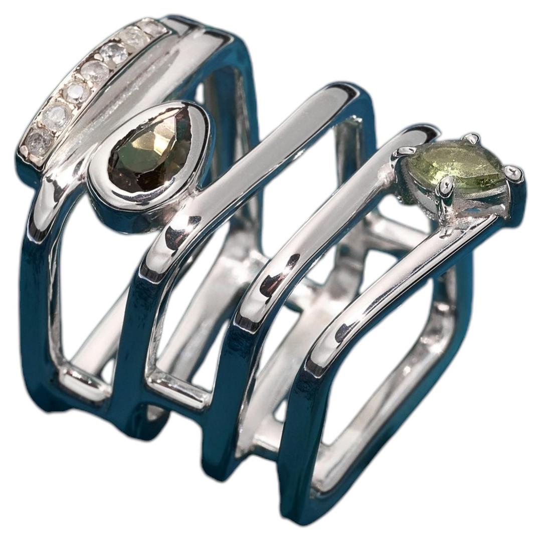 Meander Ring in Sterling Silver 925 with Tourmaline & Zirconia by SAKRA