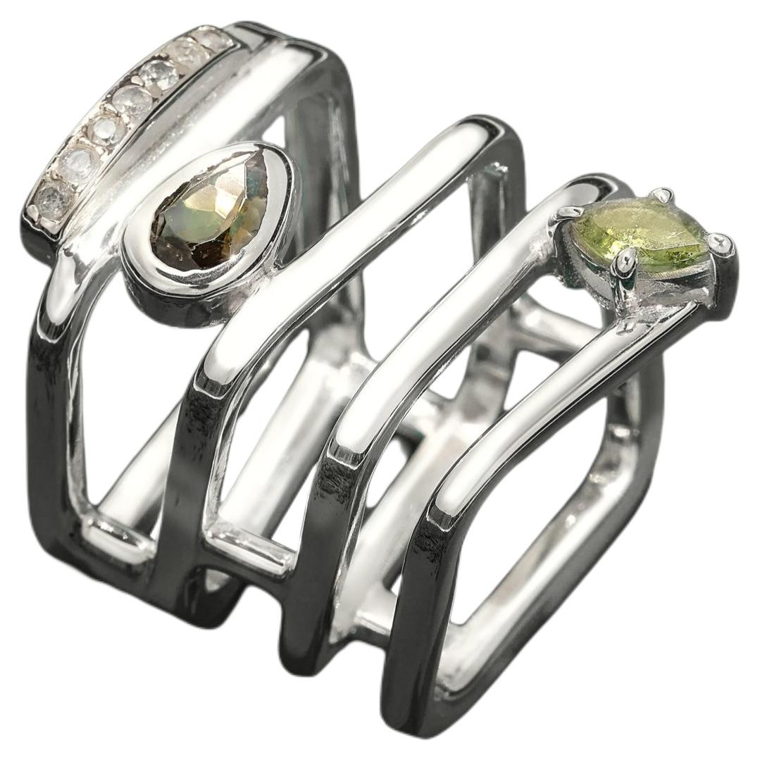 Mäander Ring aus Sterling Silber 925 mit Turmalin und Zirkonia von SAKRA