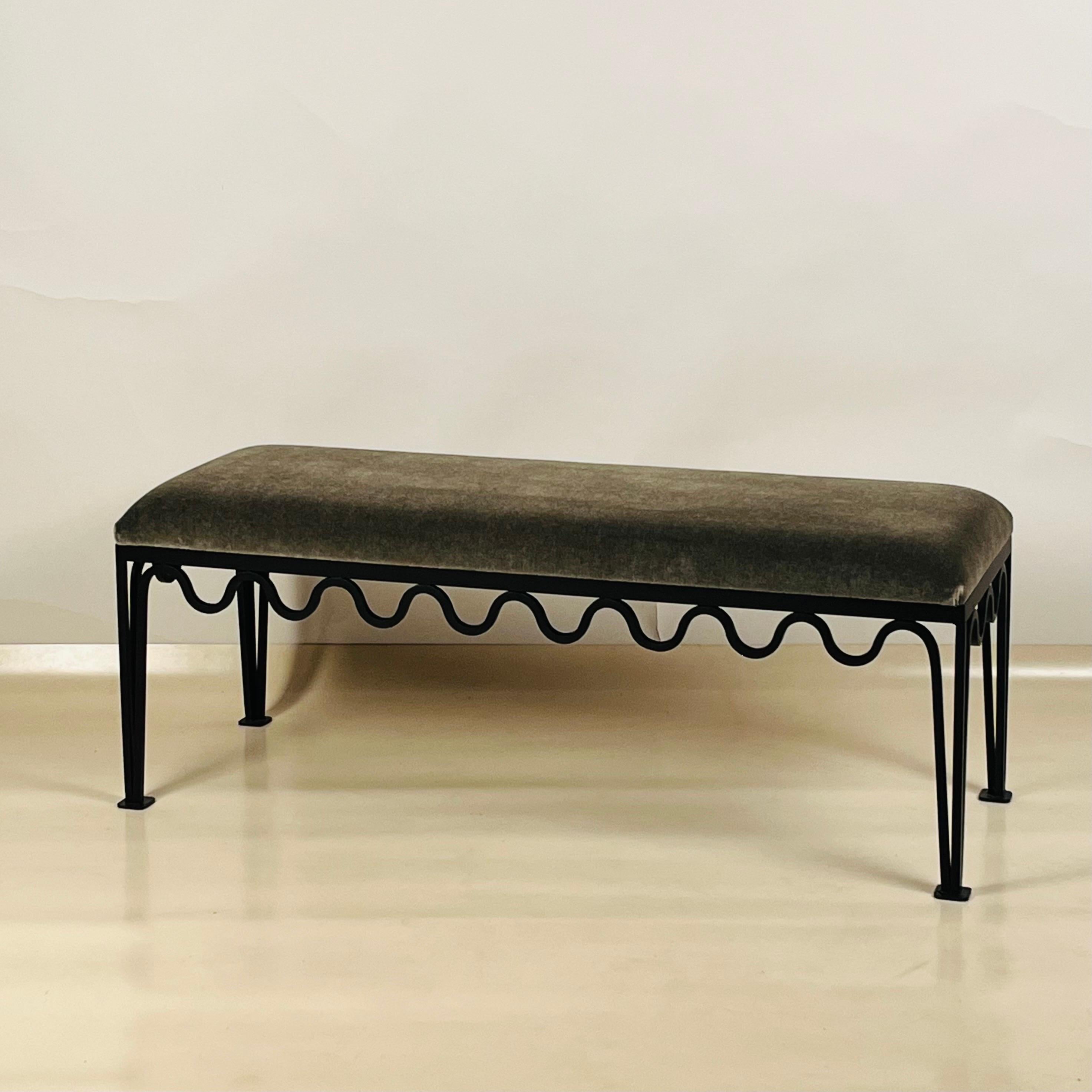 The Méandre™ bench by DESIGN FRÈRES in mohair velvet or COM.

Upholstered firm in mohair velvet (specify color) or provide COM (1 yard). Mohair velvet is extremely durable and resists dirt and crushing. If a piece is going to be heavily used, mohair
