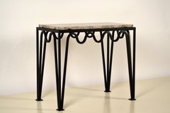 'Méandre' Black Iron and Silver Travertine Side or End Table by Design Frères