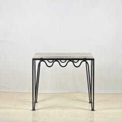 'Méandre' Black Iron and Silver Travertine Side Table by Design Frères