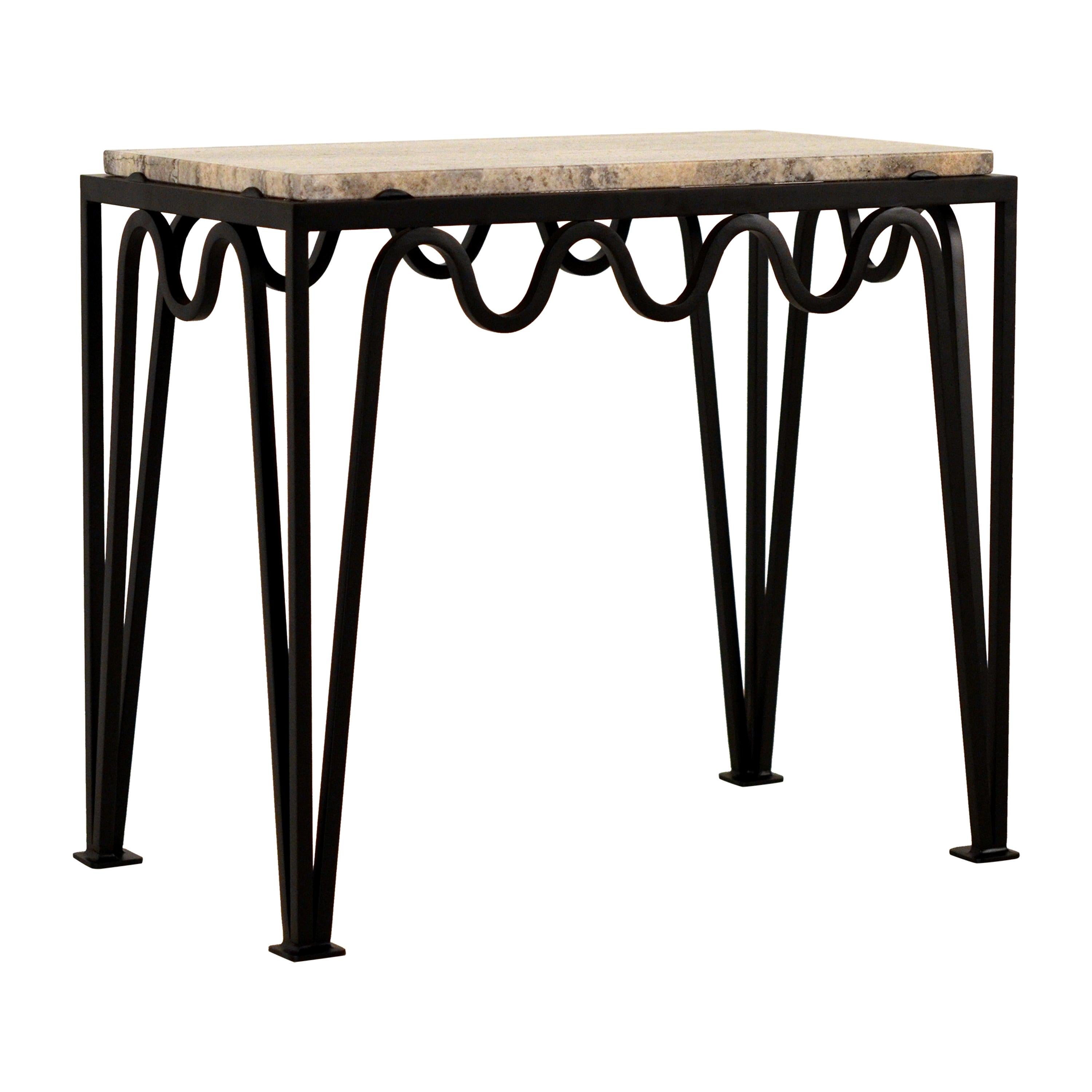 'Méandre' Black Iron and Silver Travertine Side Table by Design Frères