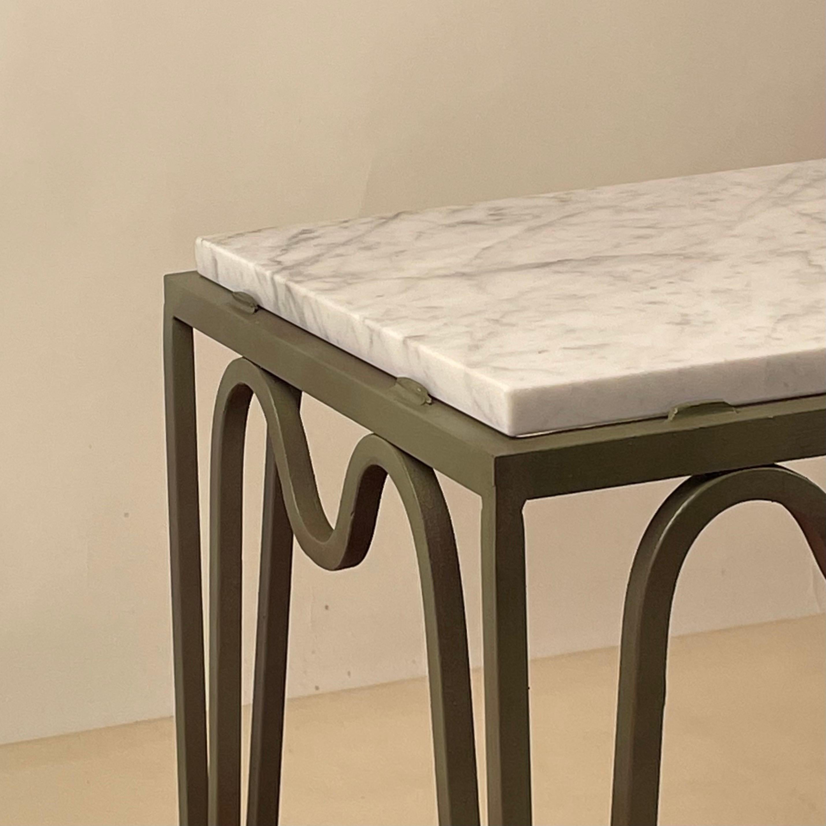 Modern 'Méandre' Verdigris and Marble Side or End Table by Design Frères For Sale