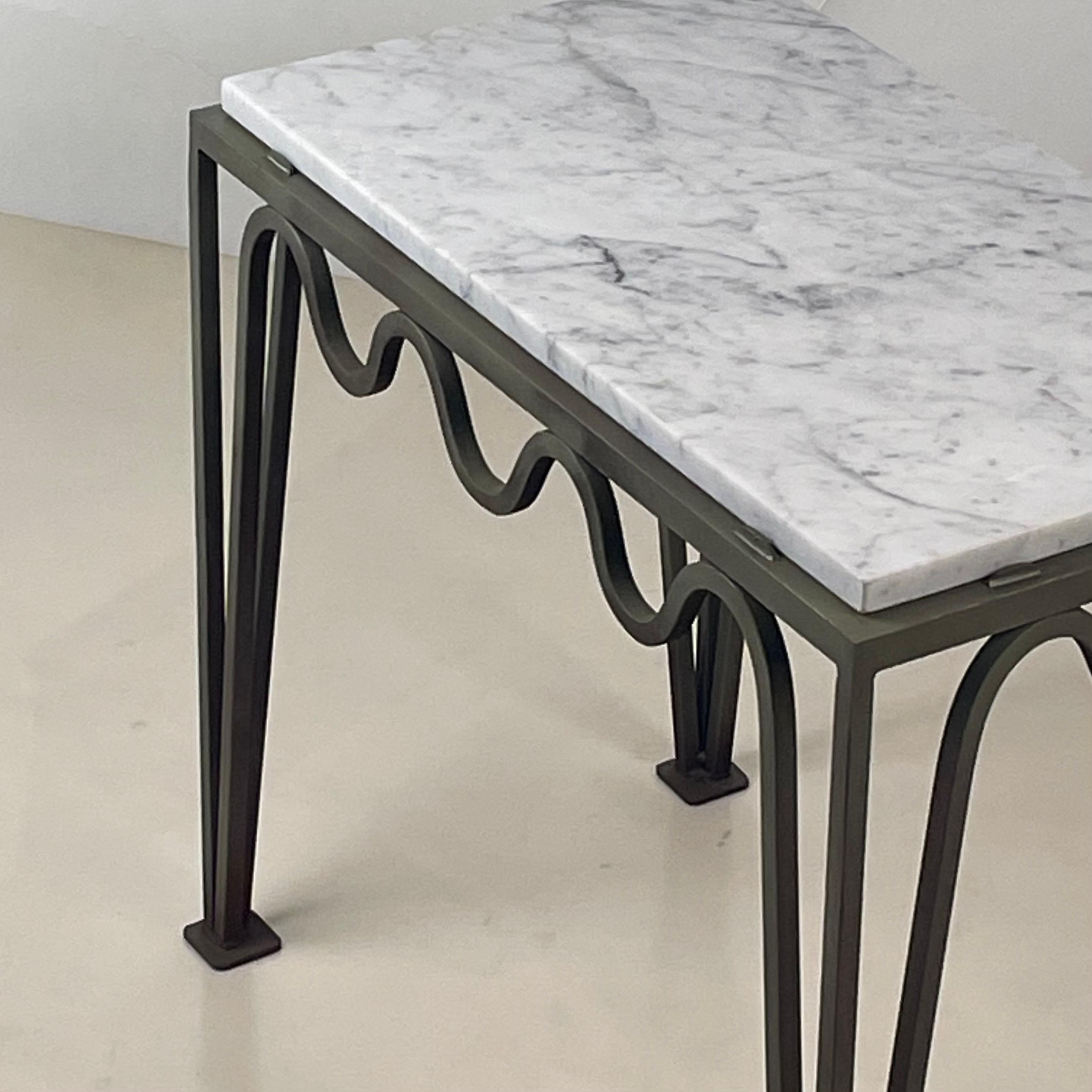 Patinated 'Méandre' Verdigris and Marble Side or End Table by Design Frères For Sale