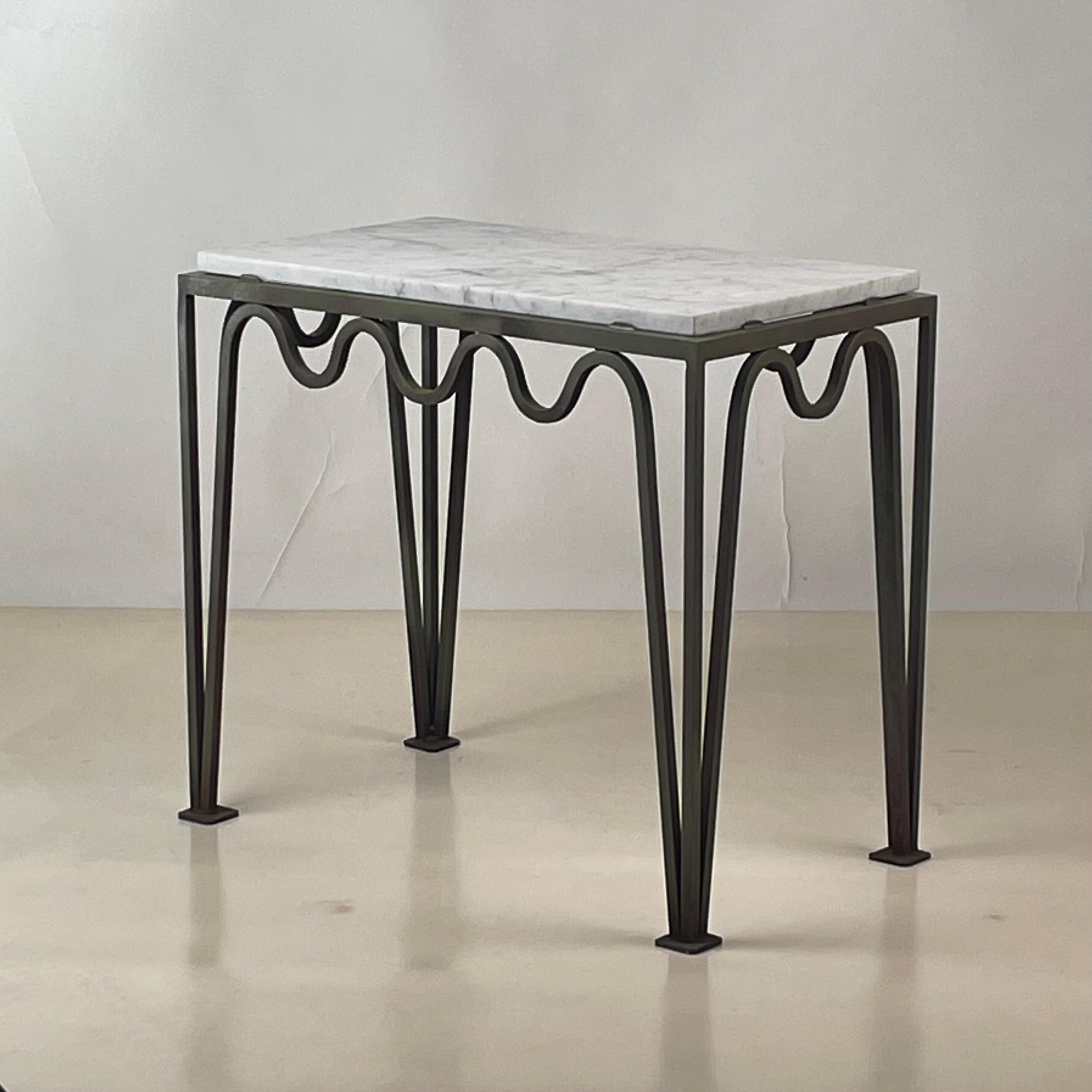 'Méandre' Verdigris and Marble Side or End Table by Design Frères In New Condition For Sale In Los Angeles, CA