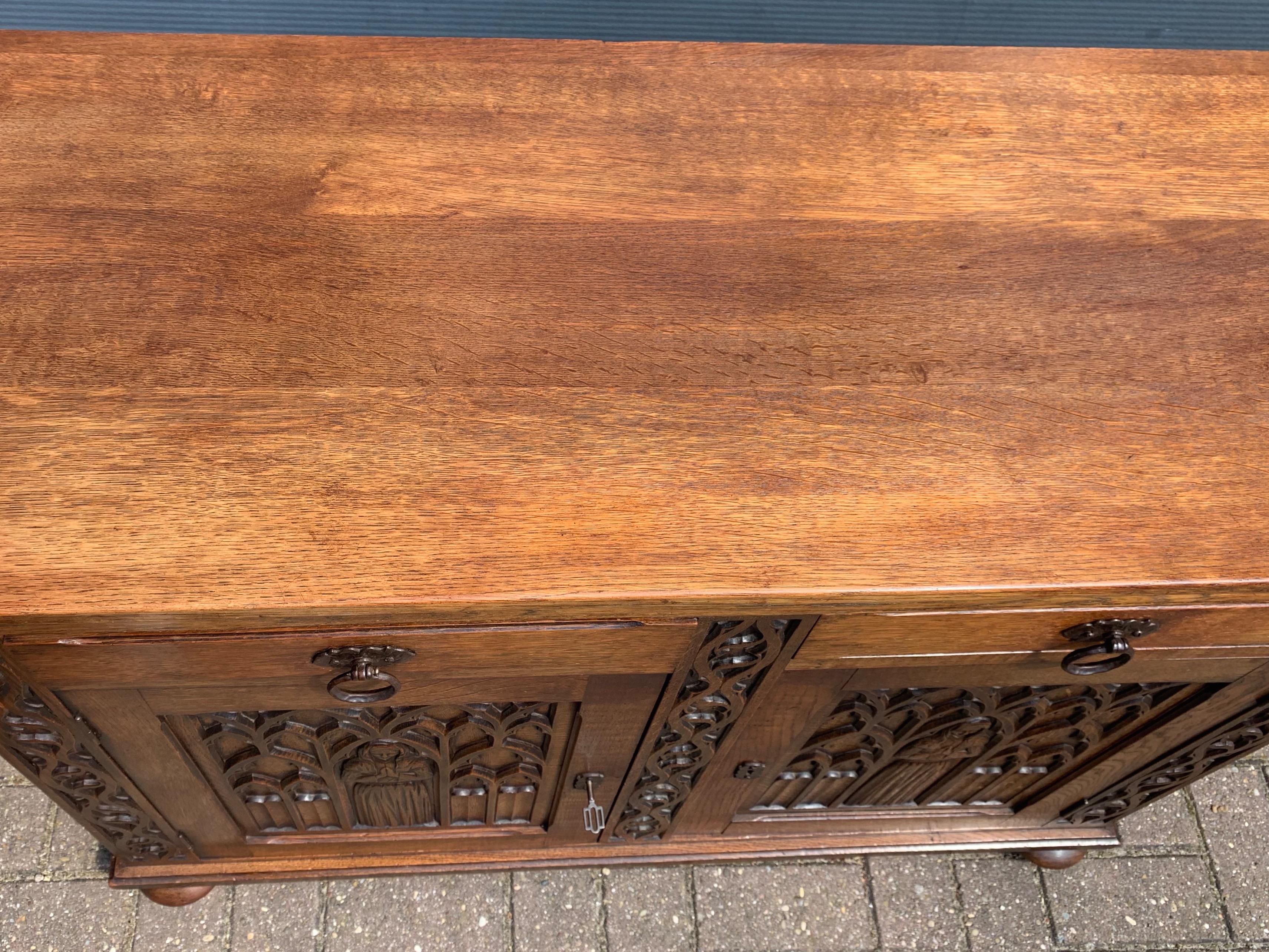 Meaningful Gothic Revival Cabinet / Small Credenza with Praying Nun Sculptures 4