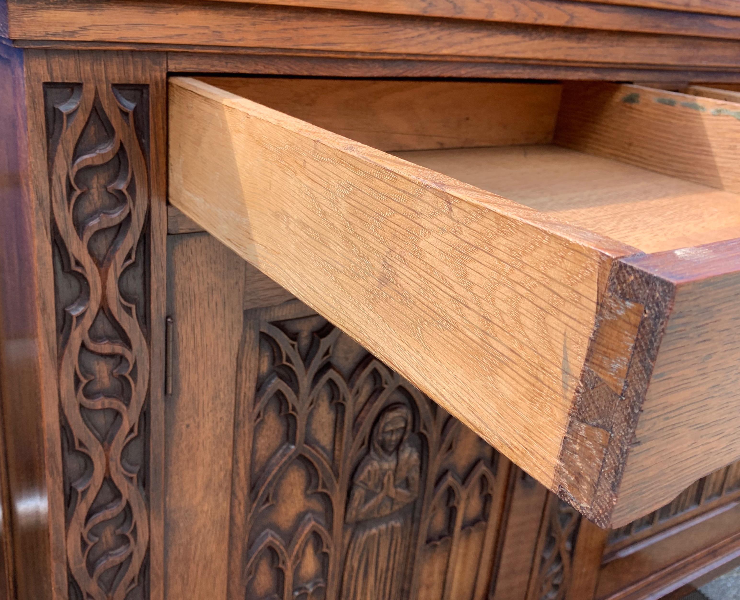 Meaningful Gothic Revival Cabinet / Small Credenza with Praying Nun Sculptures 6