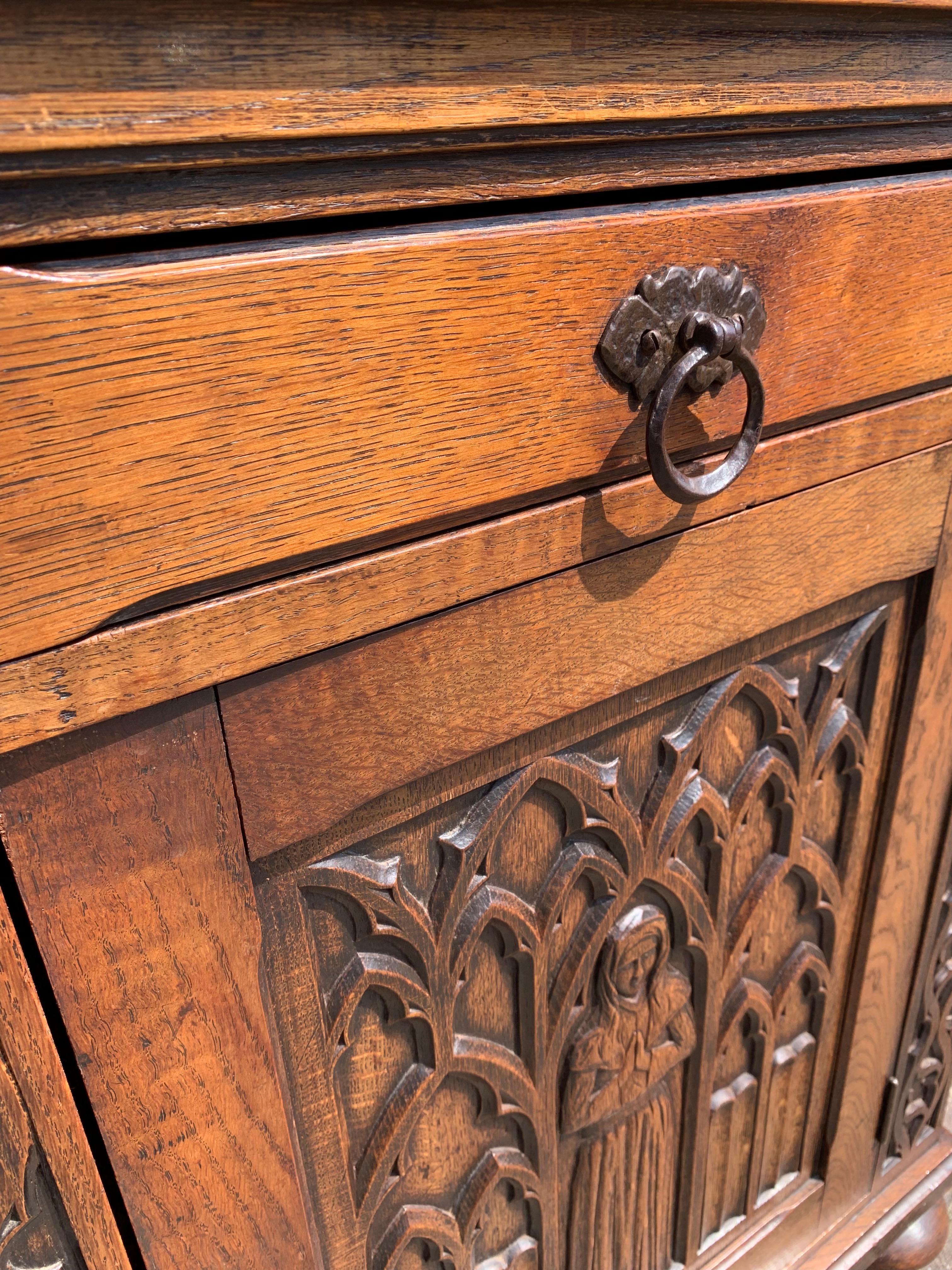 Meaningful Gothic Revival Cabinet / Small Credenza with Praying Nun Sculptures 8