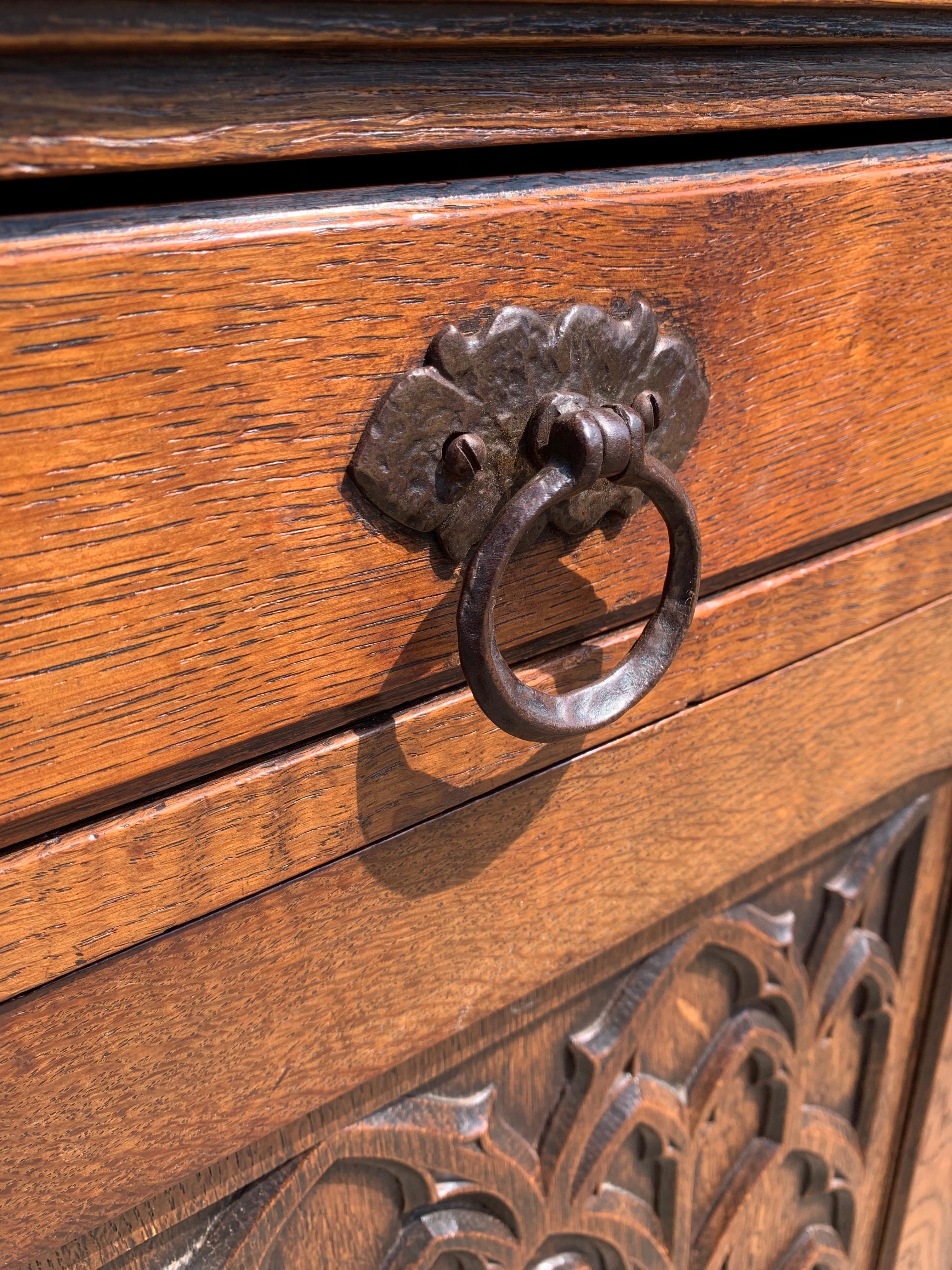 Meaningful Gothic Revival Cabinet / Small Credenza with Praying Nun Sculptures 9