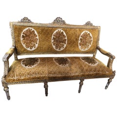 Meant for a Queen Giltwood and Cut Velvet Large French Sofa Settee