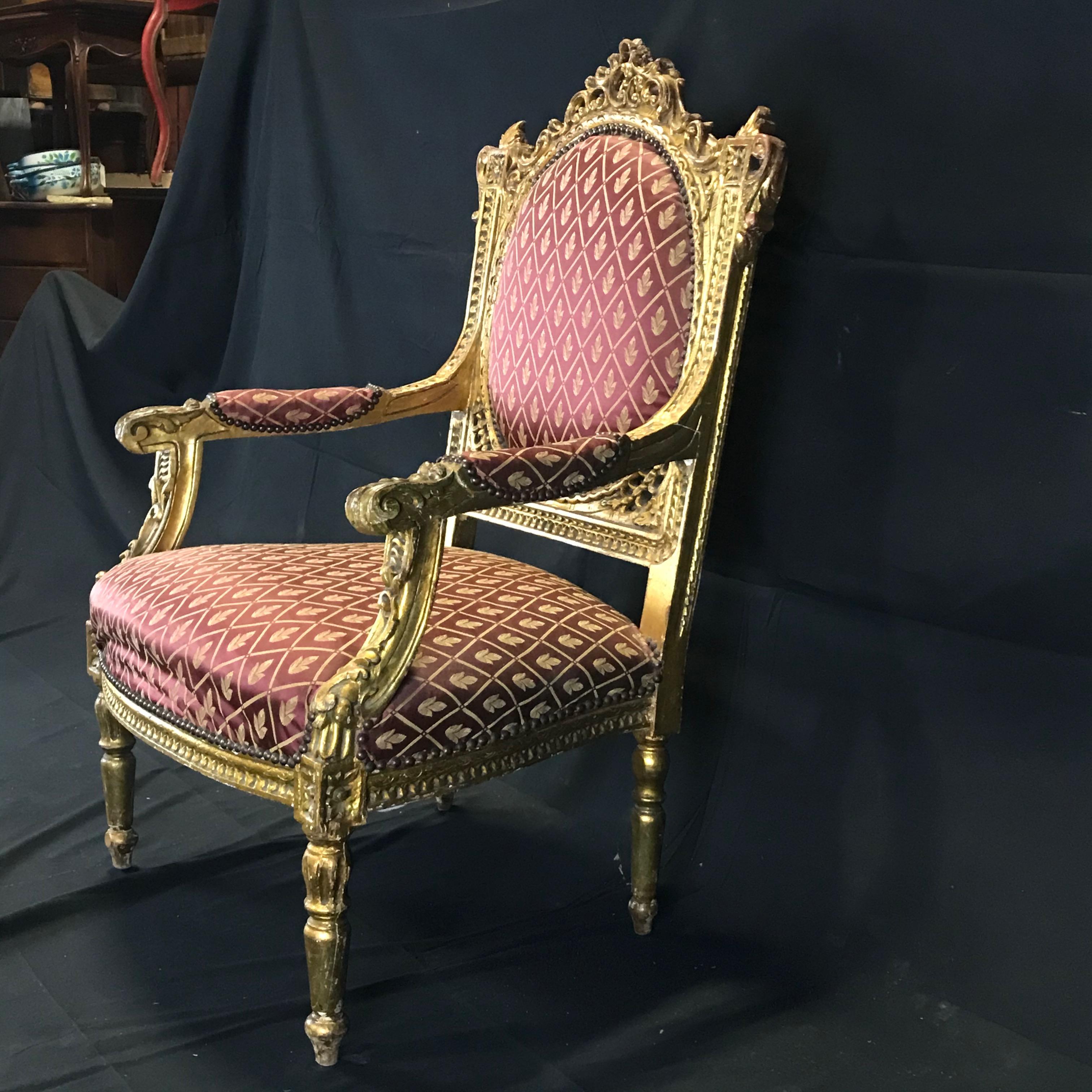 Meant for Royalty French Louis XV Giltwood Armchair For Sale 2