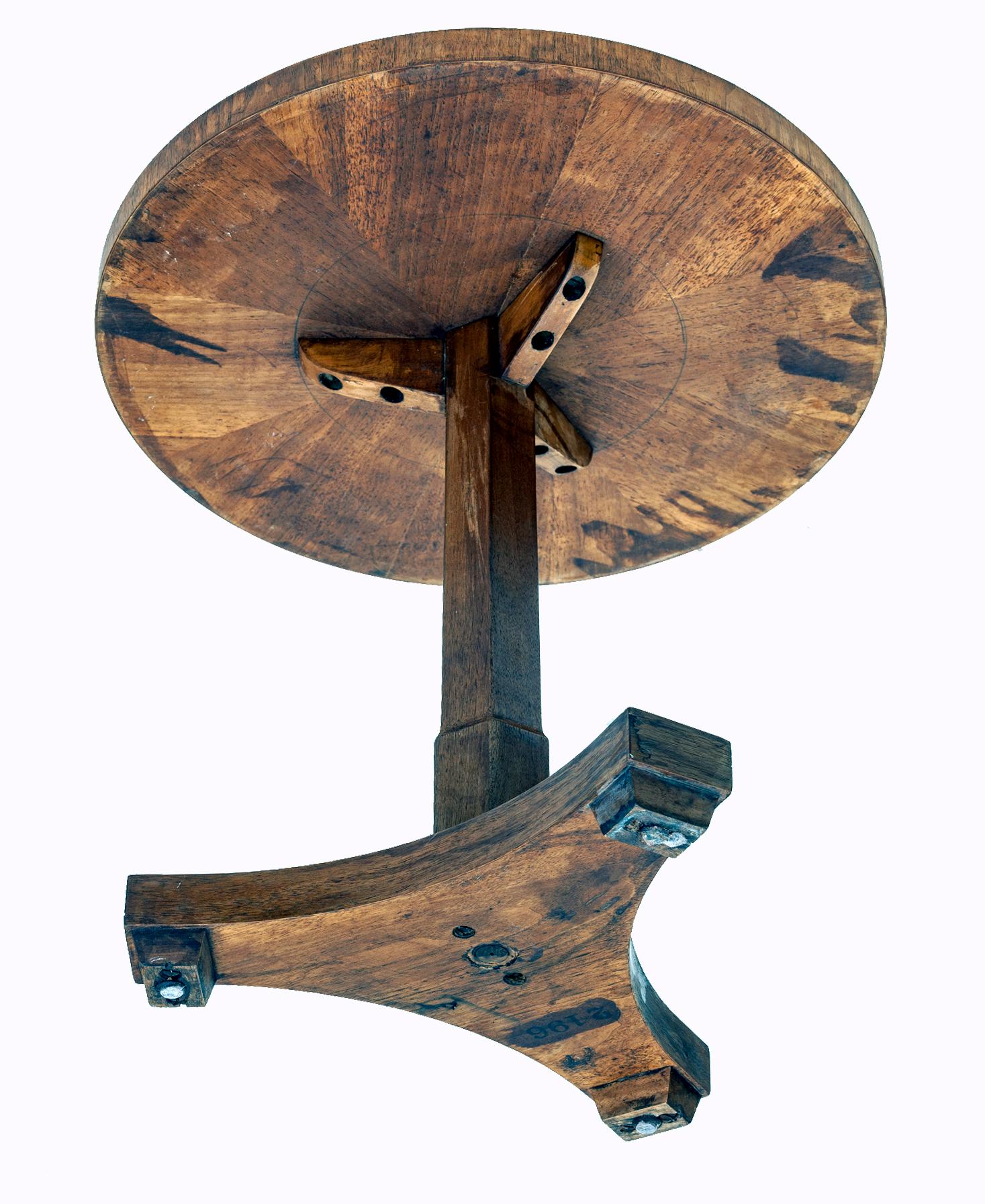 Veneer Biedermeier Style Small Round Pedestal Accent Table 