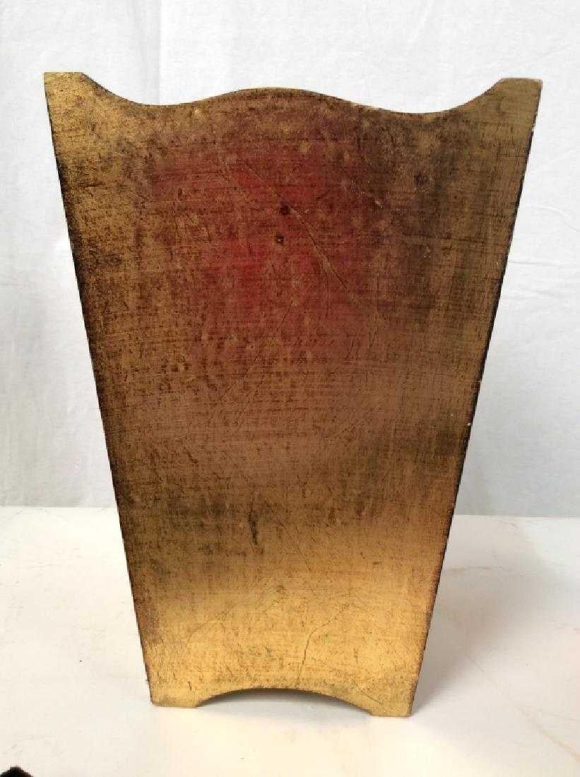 Hollywood Regency Measure Gold Leafed Wood Waste Basket