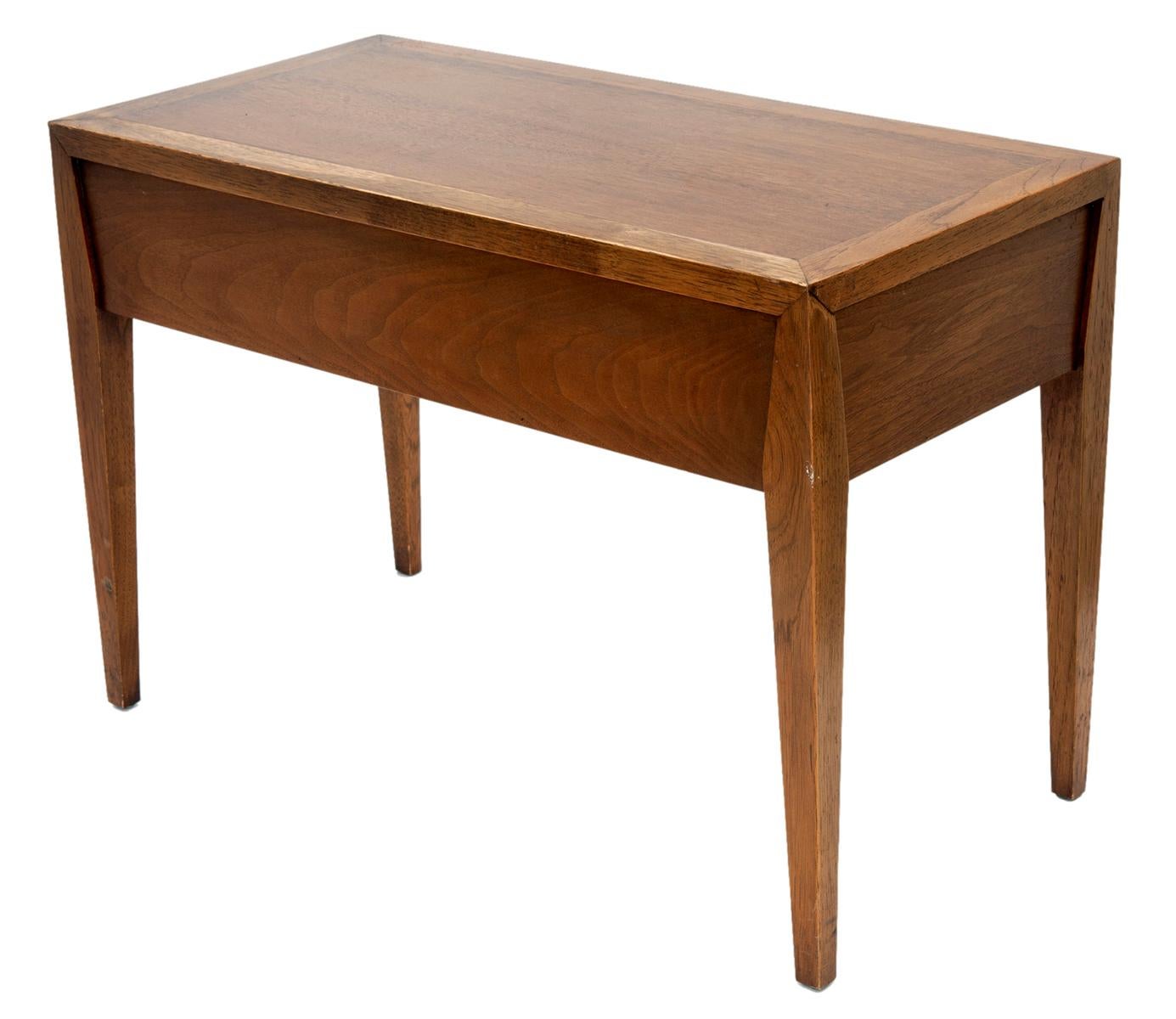 Mid-20th Century Midcentury Walnut Table with Wicker Drawer by Century For Sale