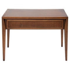 Midcentury Walnut Table with Wicker Drawer by Century