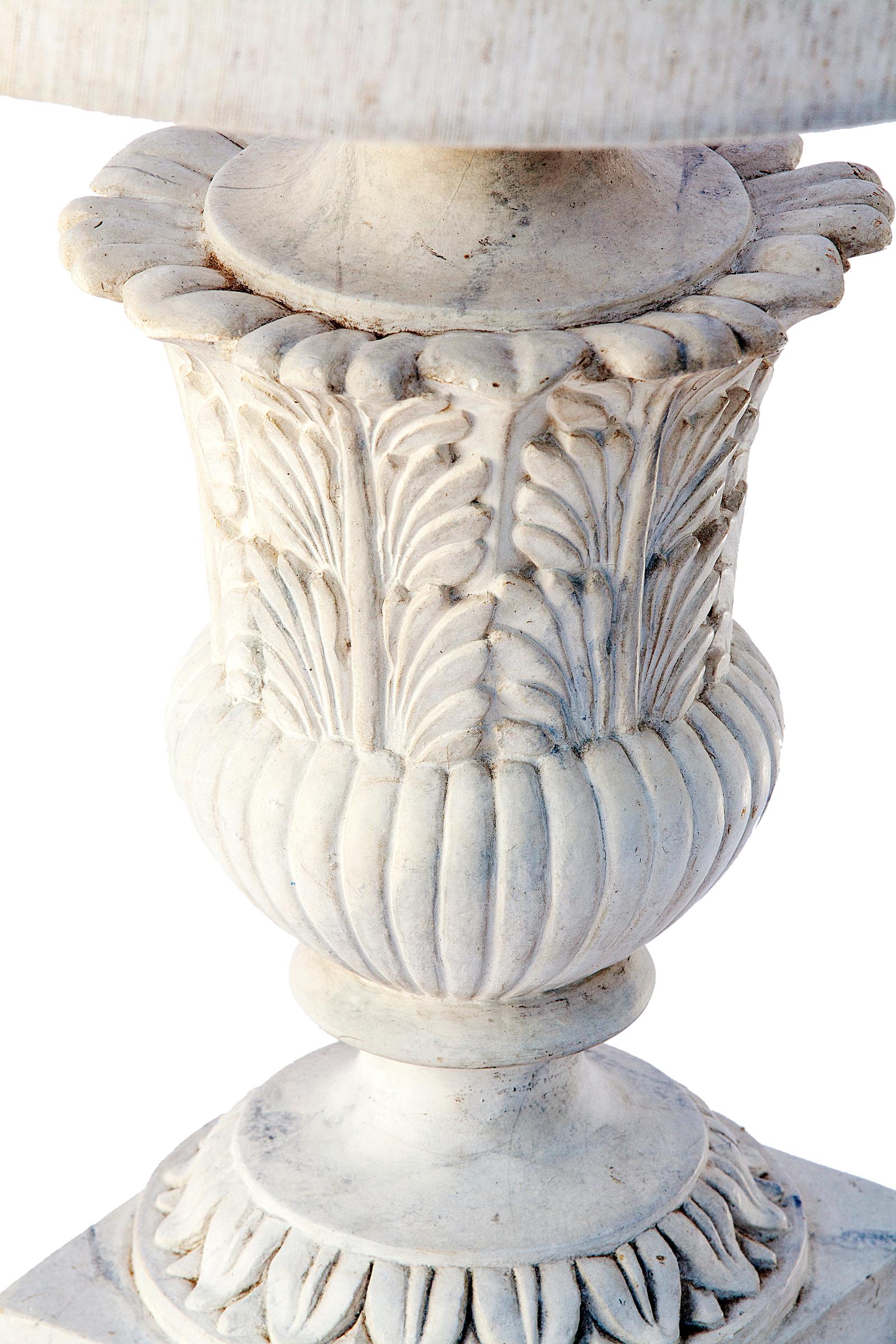 Faux White Marble Lamp White Linen Shade In Good Condition For Sale In Malibu, CA