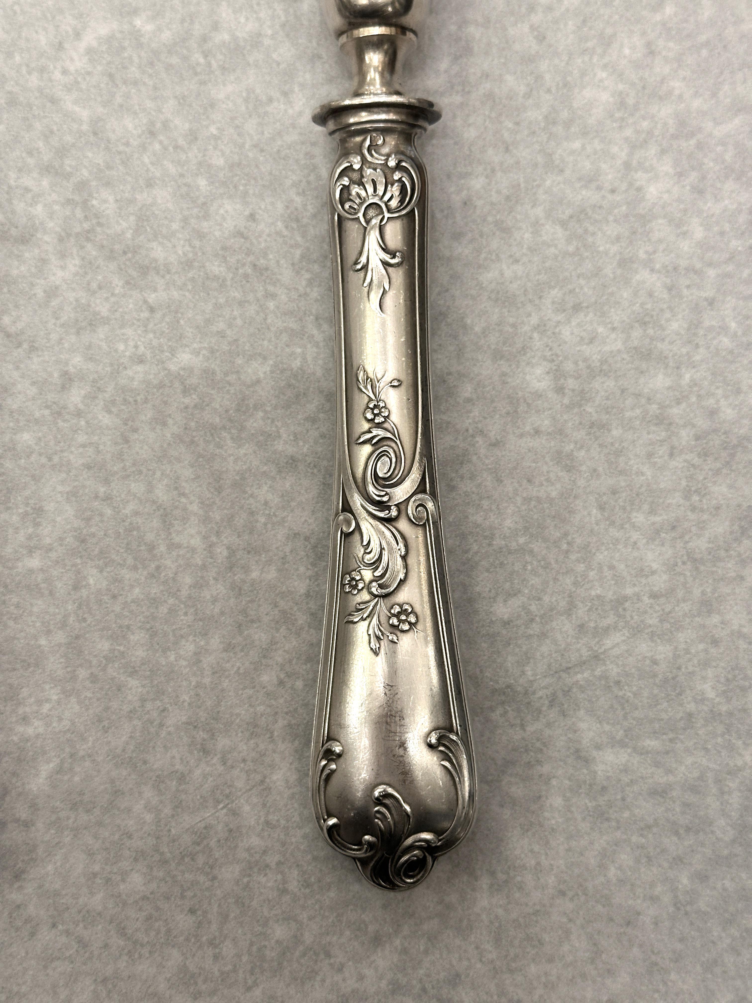 Meat carving service set from 1900, 3 pieces. The set includes a lever fork (also known as a 